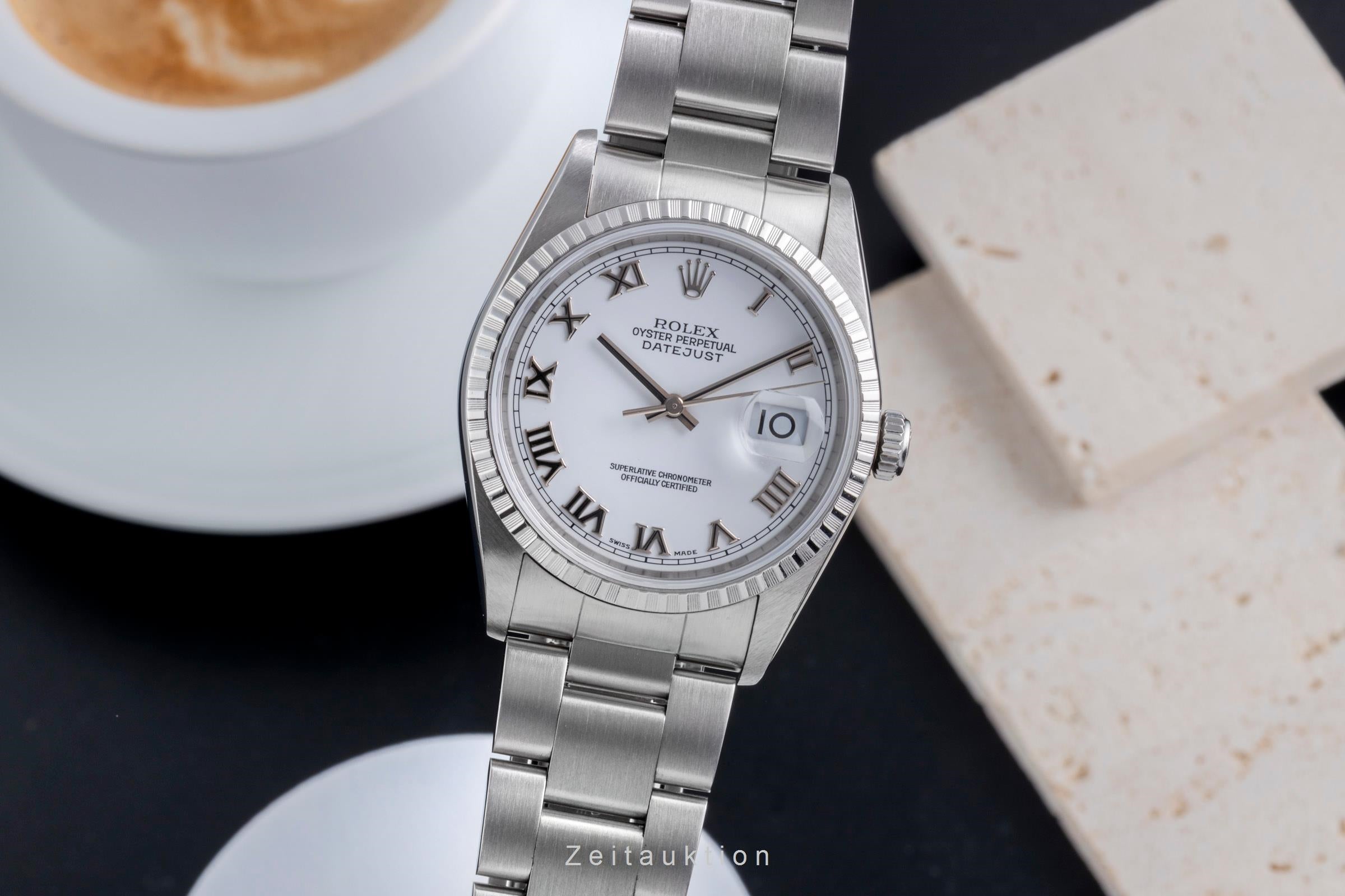 Rolex Datejust 36 White Dial Oyster Stahl Automatik Herrenuhr Ref.16220 F-Serie [2507365]