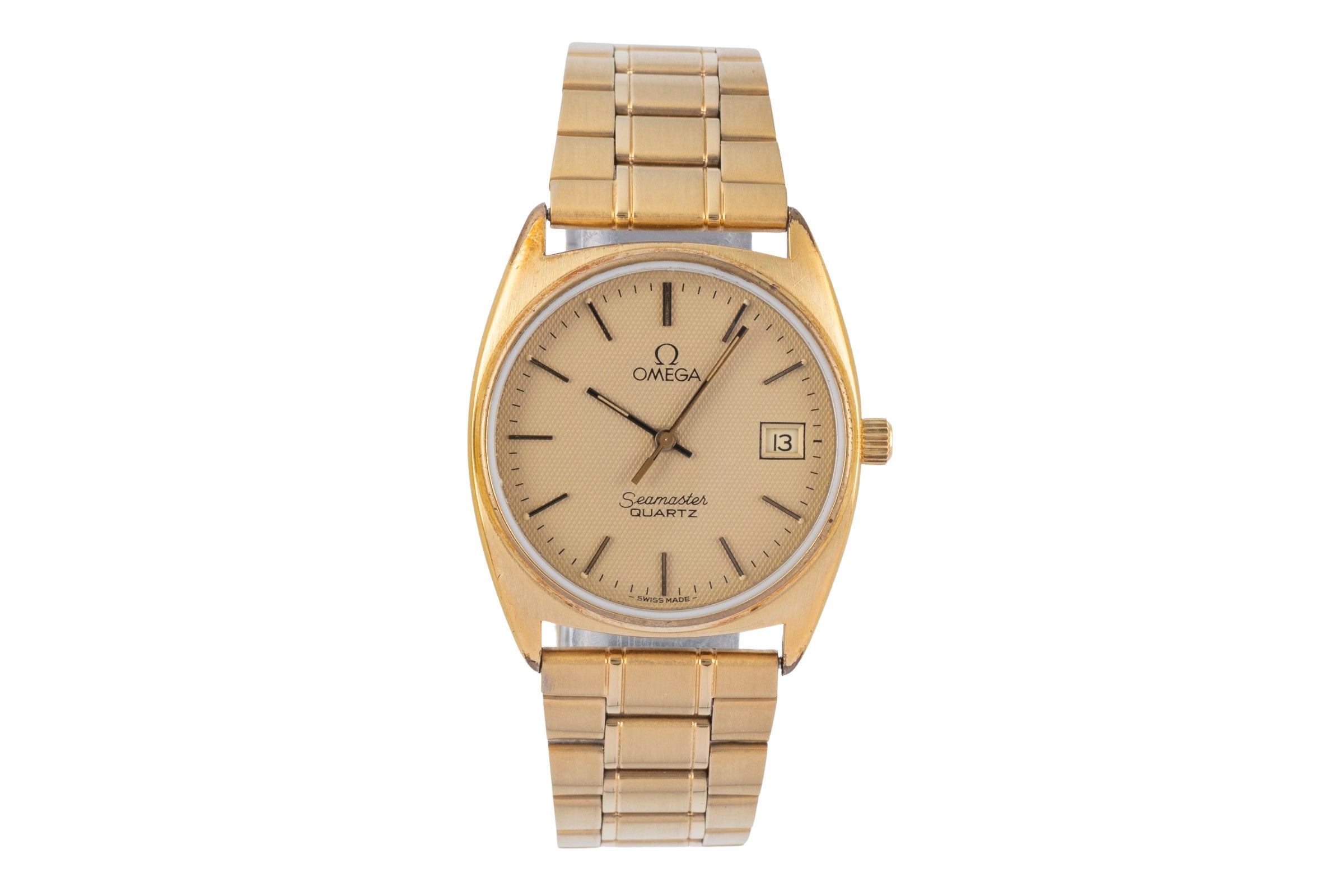 Omega Seamaster Messing vergoldet Quarz Herrenuhr 196.186 396.0910 Vintage  [2507431]
