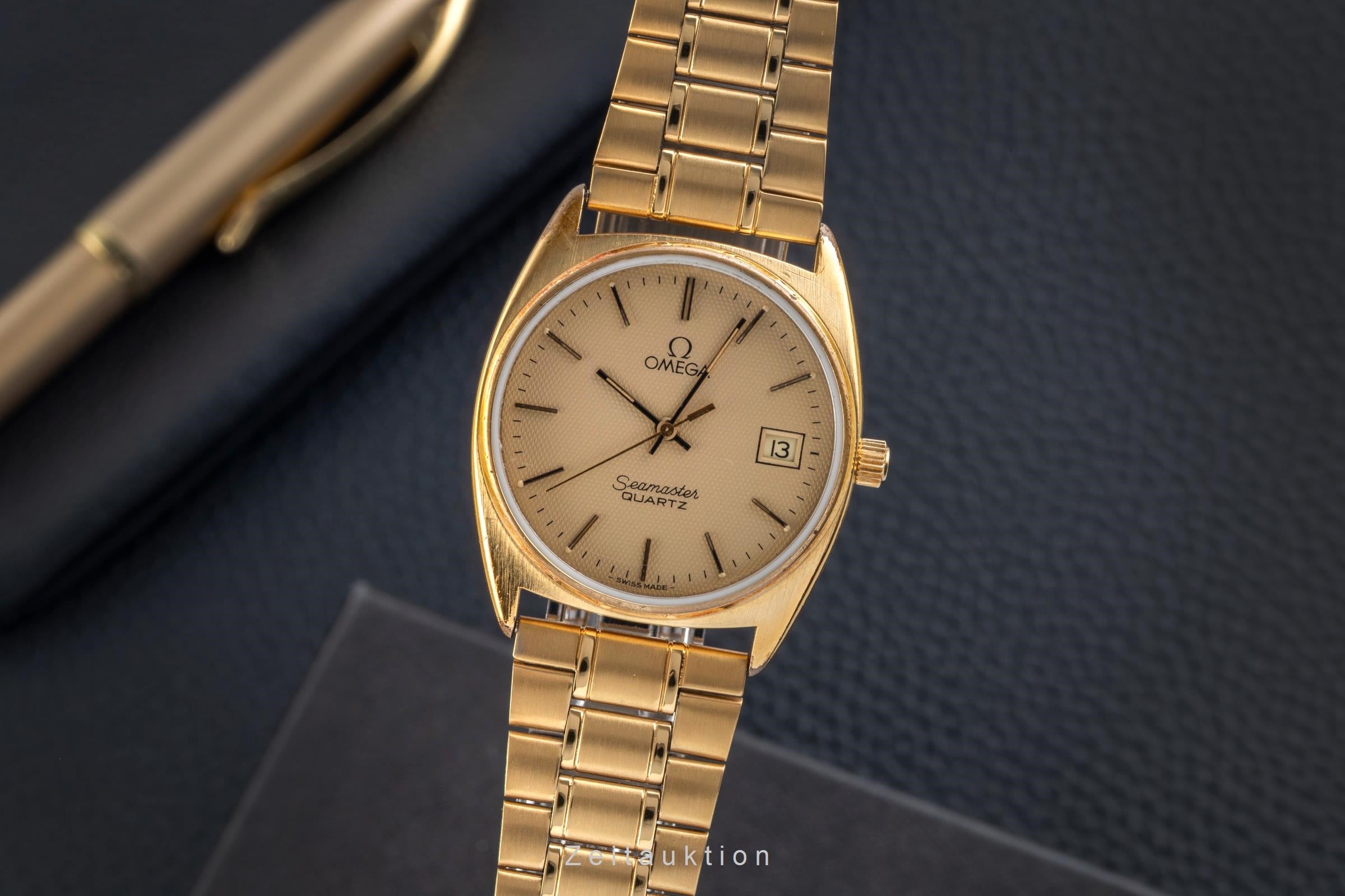 Omega Seamaster Messing vergoldet Quarz Herrenuhr 196.186 396.0910 Vintage  [2507431]