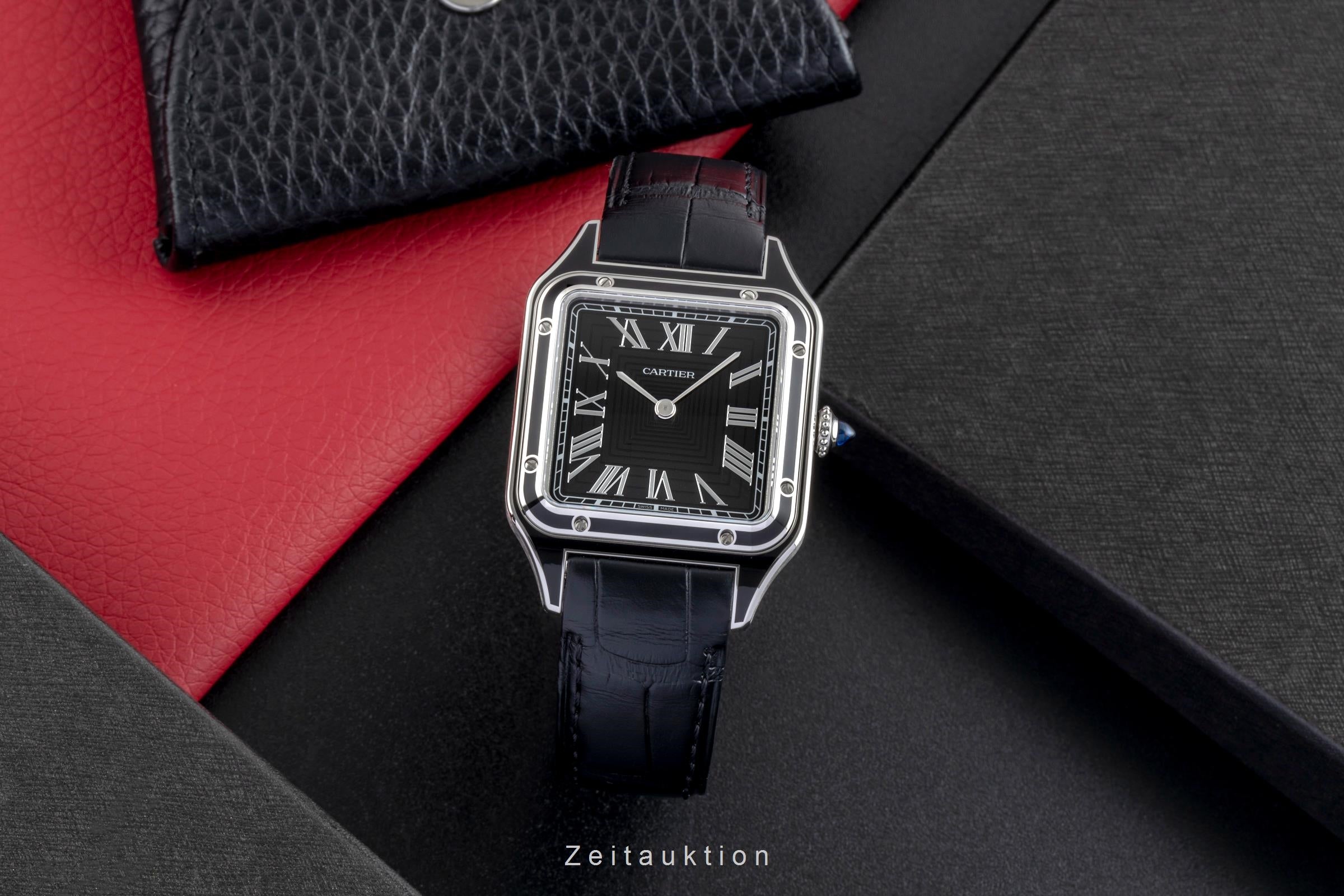 Cartier Santos Dumont Black Lacquer Handaufzug Herrenuhr Ref. WSSA0046 B&P 2025 [2600117]