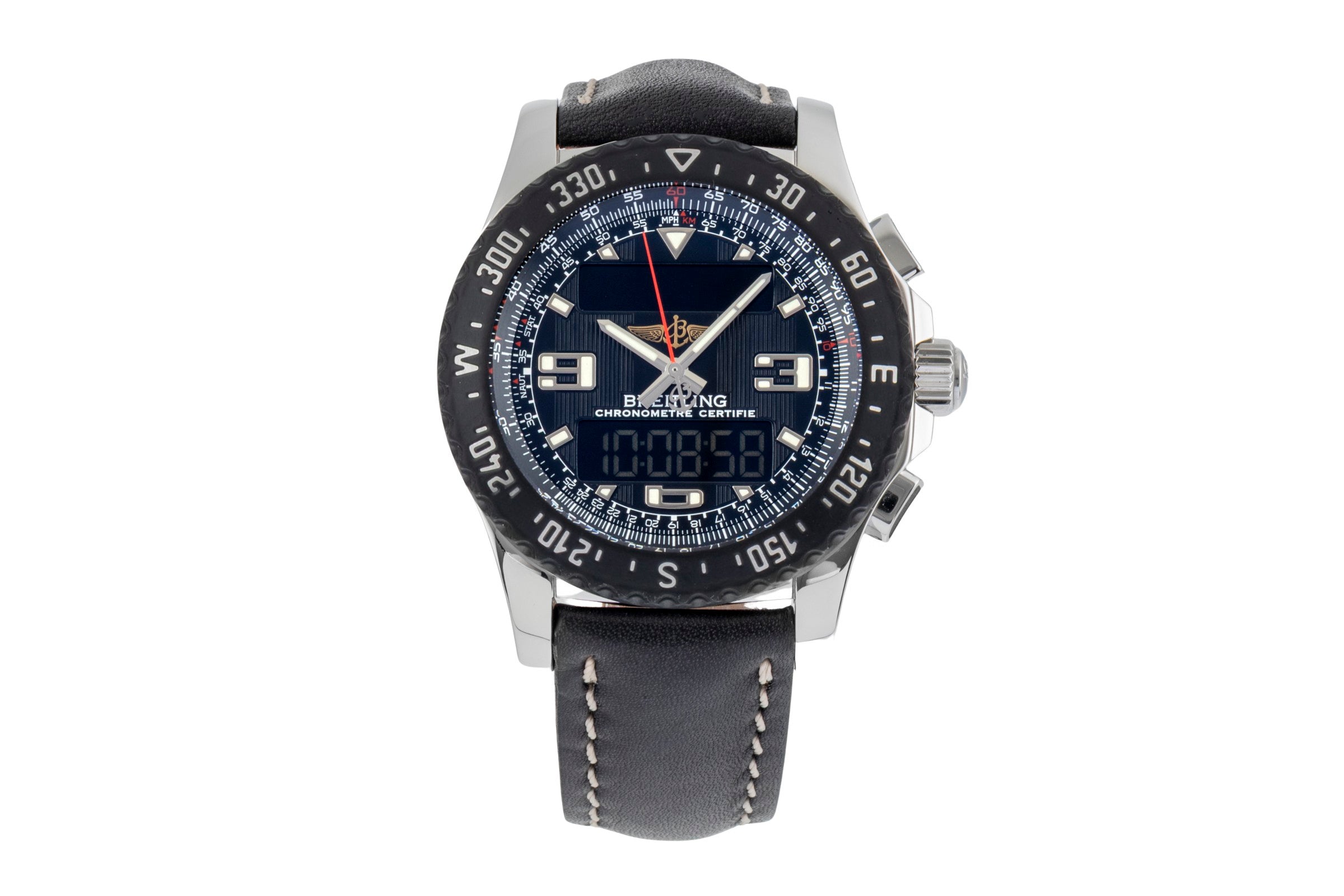 BREITLINGクォーツ ブラックダイヤル 時計 Breitling Airwolf chronograph steel quartz Kal. B78 Ref. A78364