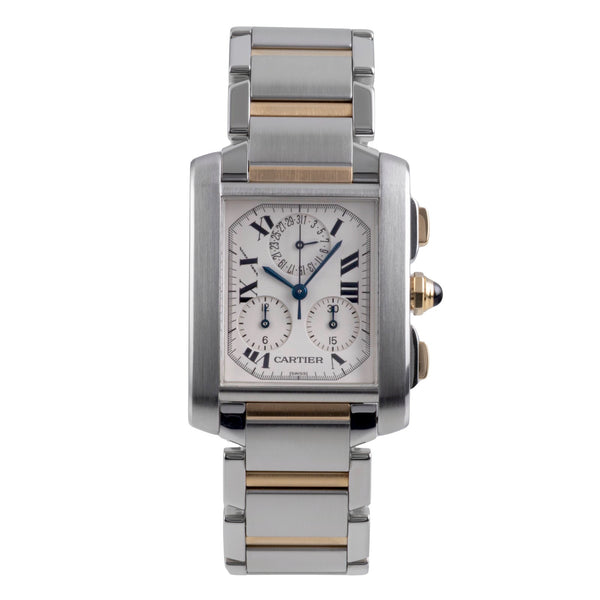 Cartier Tank Francaise chronograph steel / gold quartz men's watch W51004Q4  [2600206]