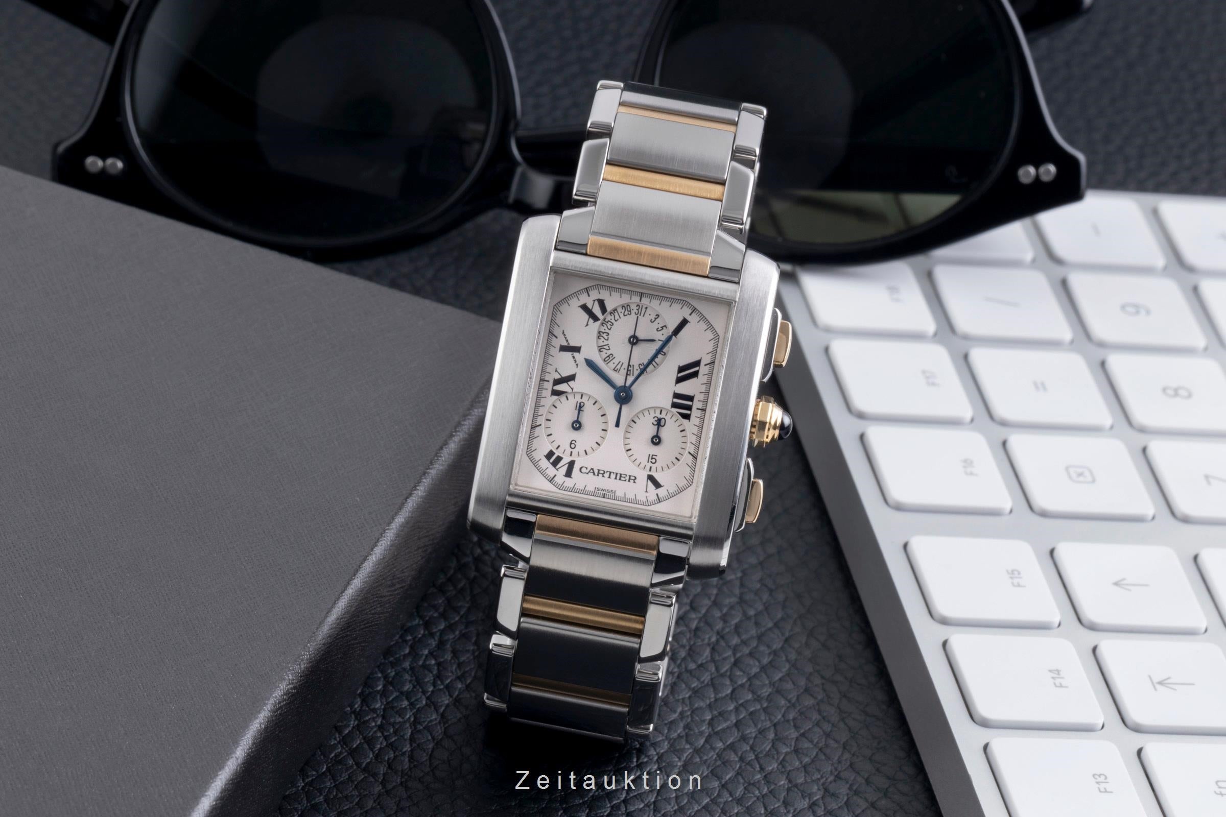 Cartier Tank Francaise chronograph steel / gold quartz men's watch W51004Q4  [2600206]