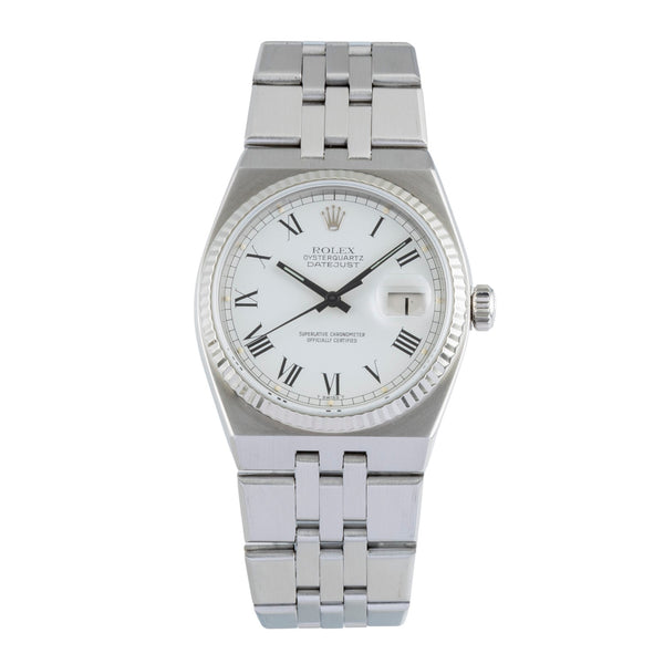 Rolex Datejust Oysterquartz Silver Dial Stahl Weissgold Herrenuhr Ref. 17014 B&P [2600319]