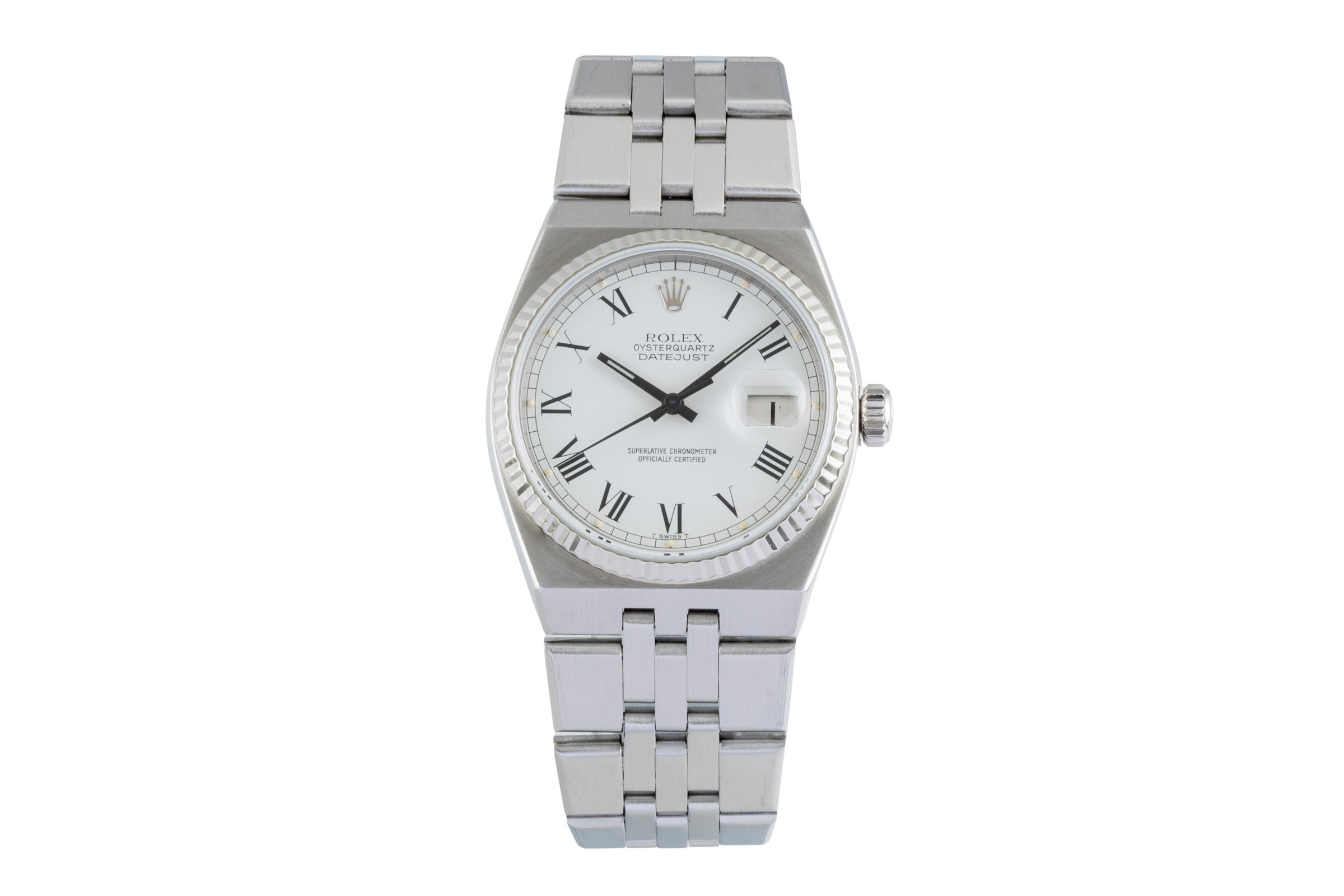 Rolex Datejust Oysterquartz Silver Dial Stahl Weissgold Herrenuhr Ref. 17014 B&P [2600319]