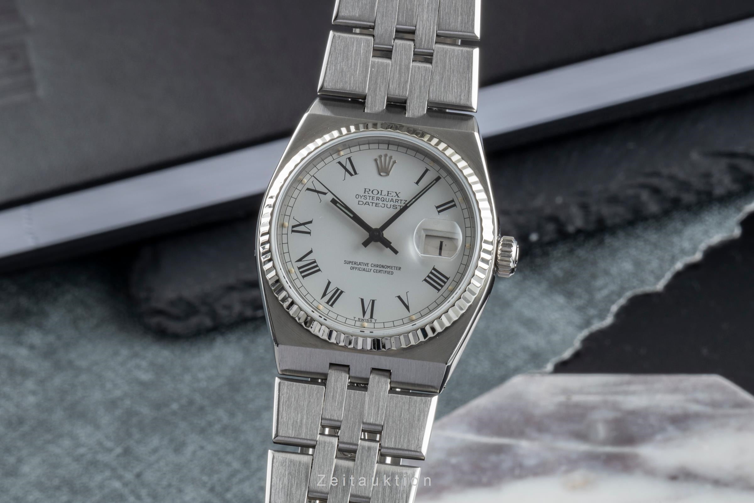 Rolex Datejust Oysterquartz Silver Dial Stahl Weissgold Herrenuhr Ref. 17014 B&P [2600319]