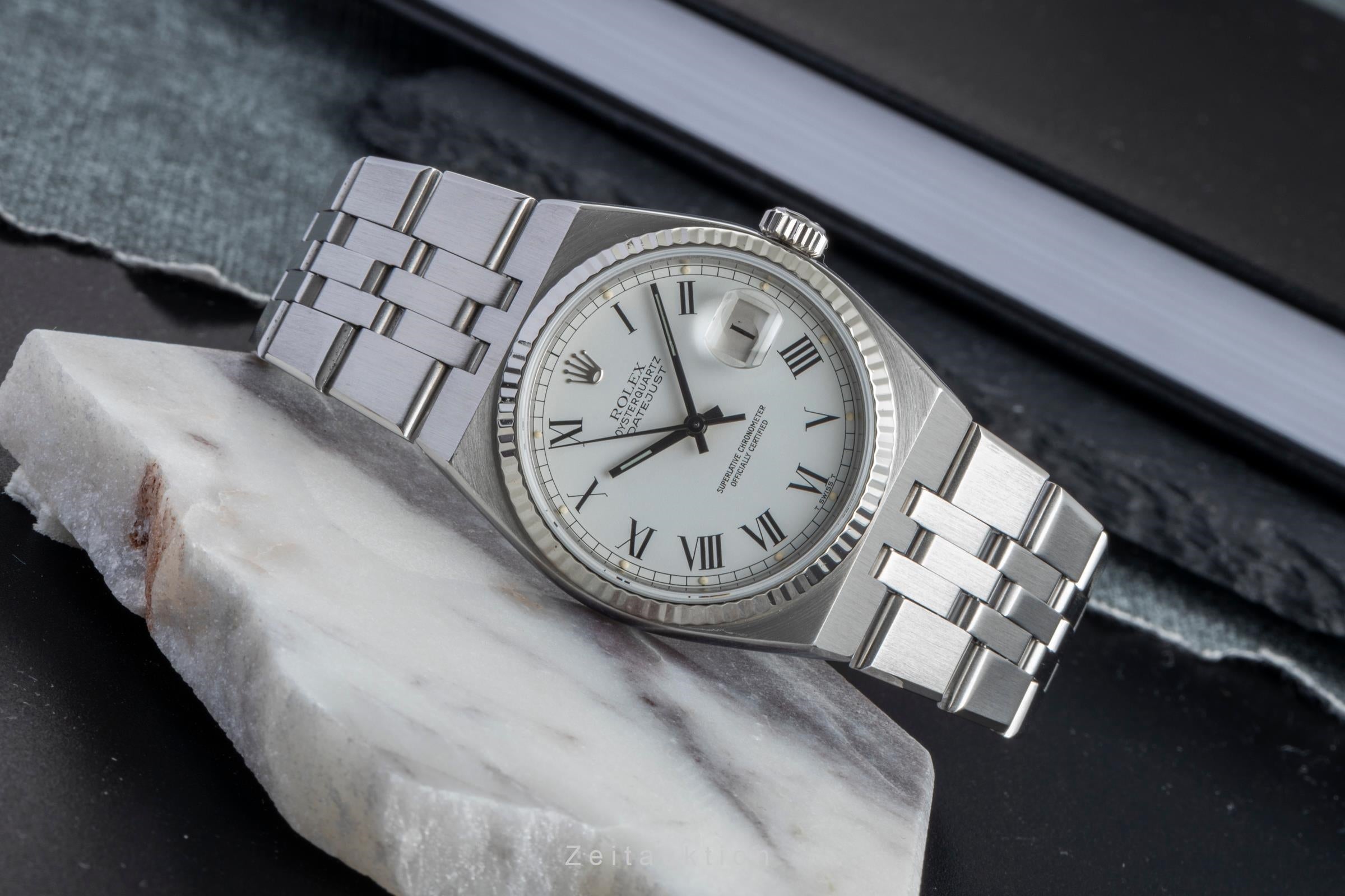 Rolex Datejust Oysterquartz Silver Dial Stahl Weissgold Herrenuhr Ref. 17014 B&P [2600319]