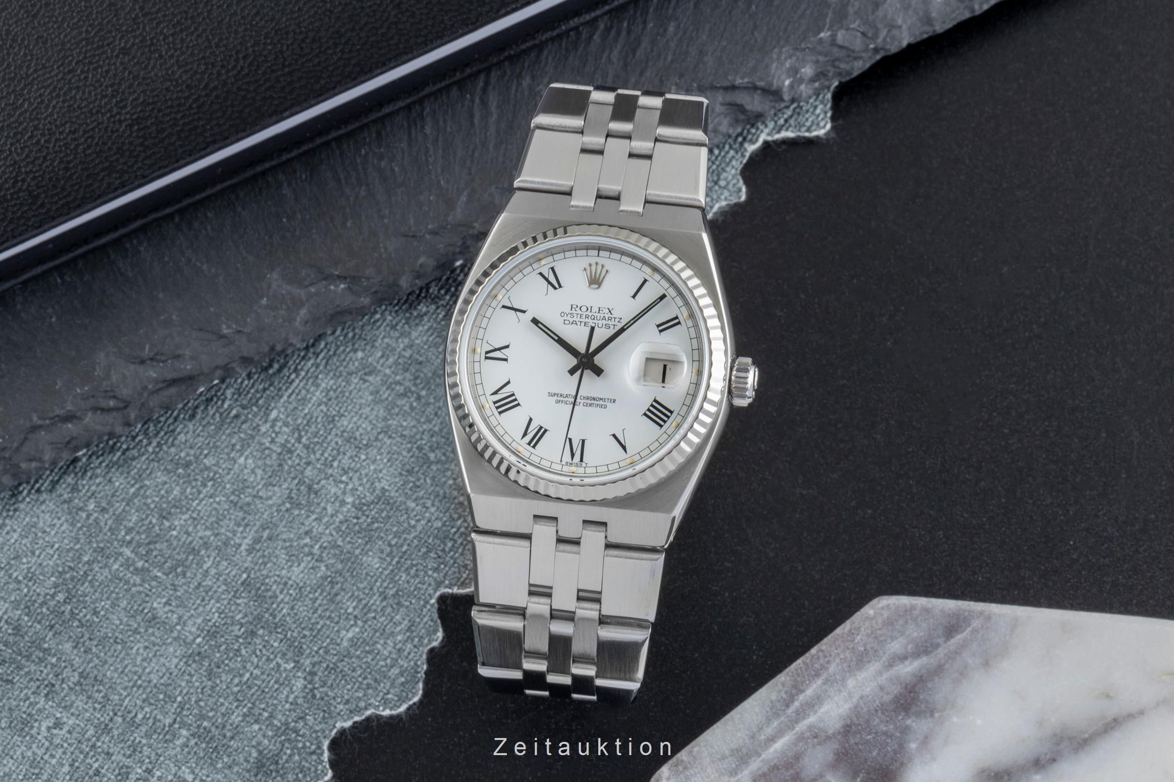 Rolex Datejust Oysterquartz Silver Dial Stahl Weissgold Herrenuhr Ref. 17014 B&P [2600319]