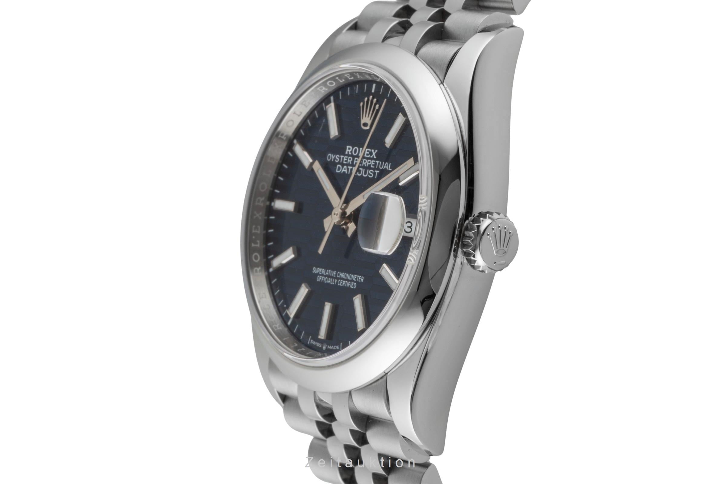 Rolex Datejust 36 Blue Motif Dial Oyster Stahl Automatik Ref. 126200 B&P 2023 [2600780]
