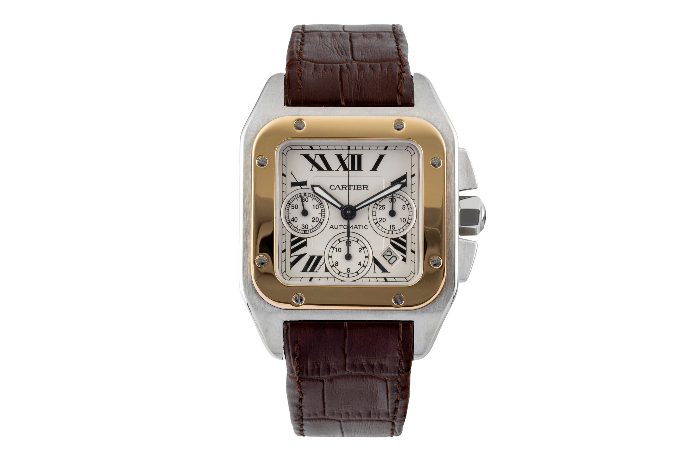 Cartier Santos 100 Chronograph Stahl / Gold Automatik Ref. W20091X7 B&P [2600828]