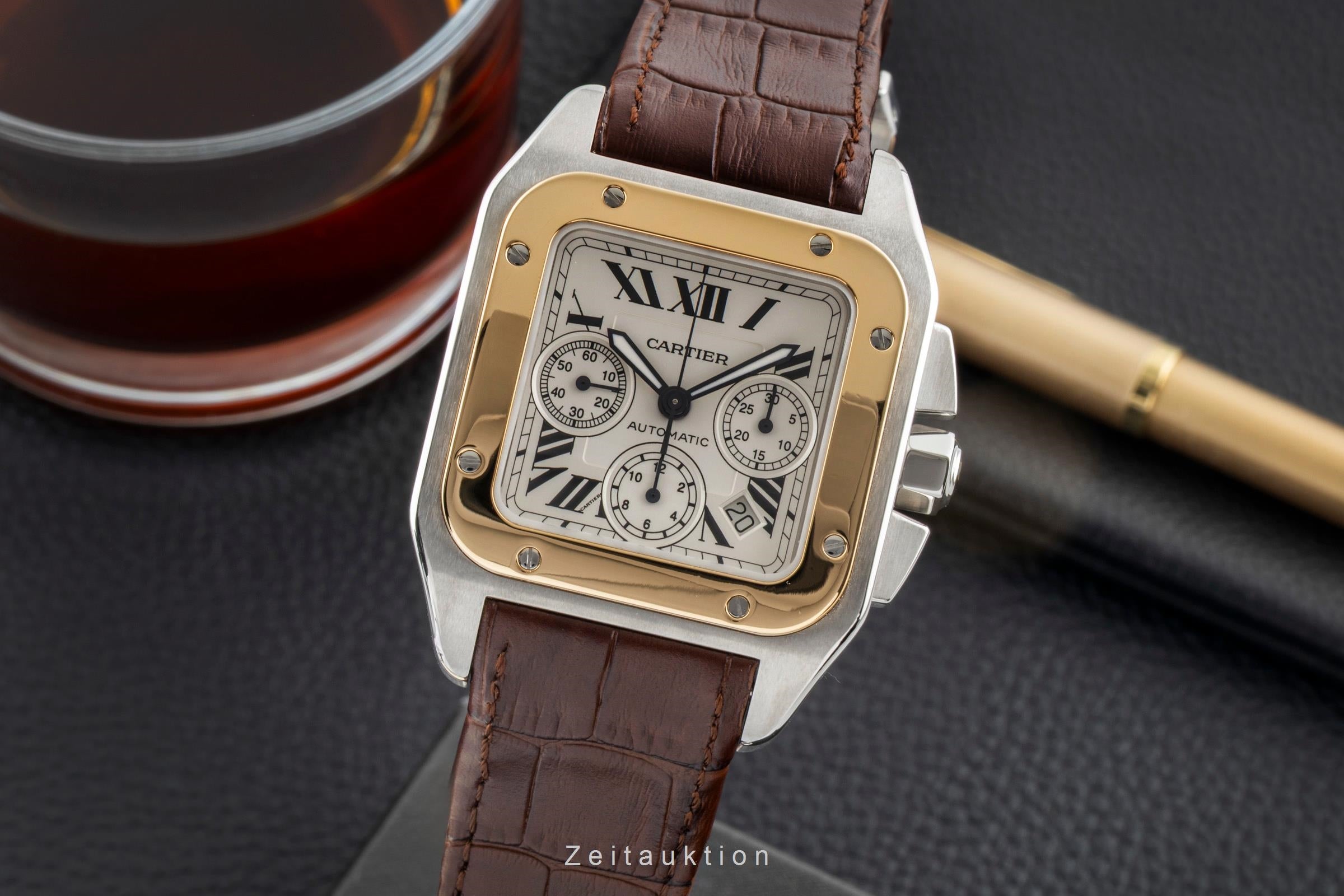 Cartier Santos 100 Chronograph Stahl / Gold Automatik Ref. W20091X7 B&P [2600828]