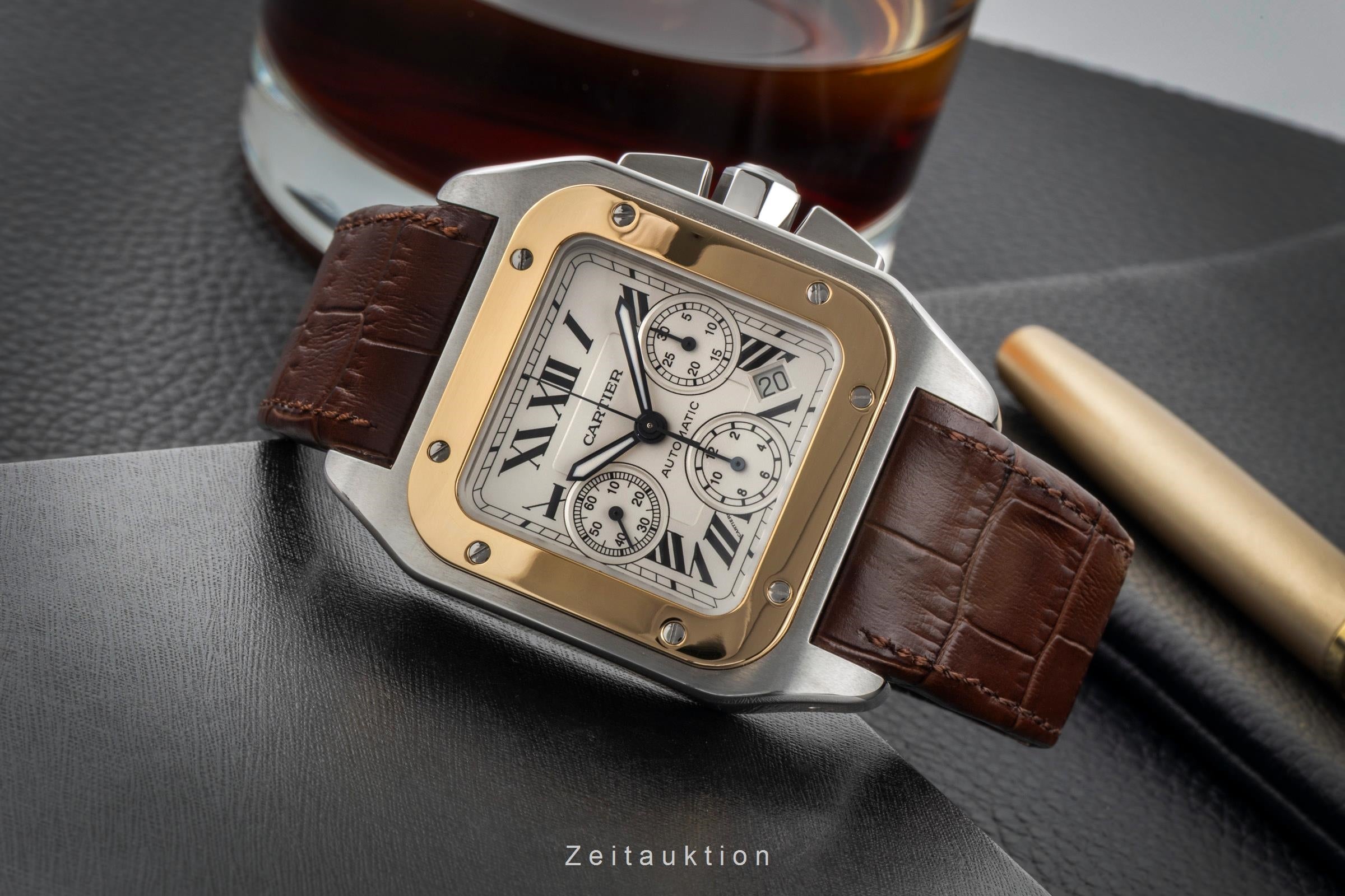 Cartier Santos 100 chronograph steel / gold automatic men's watch W20091X7  [2600828]