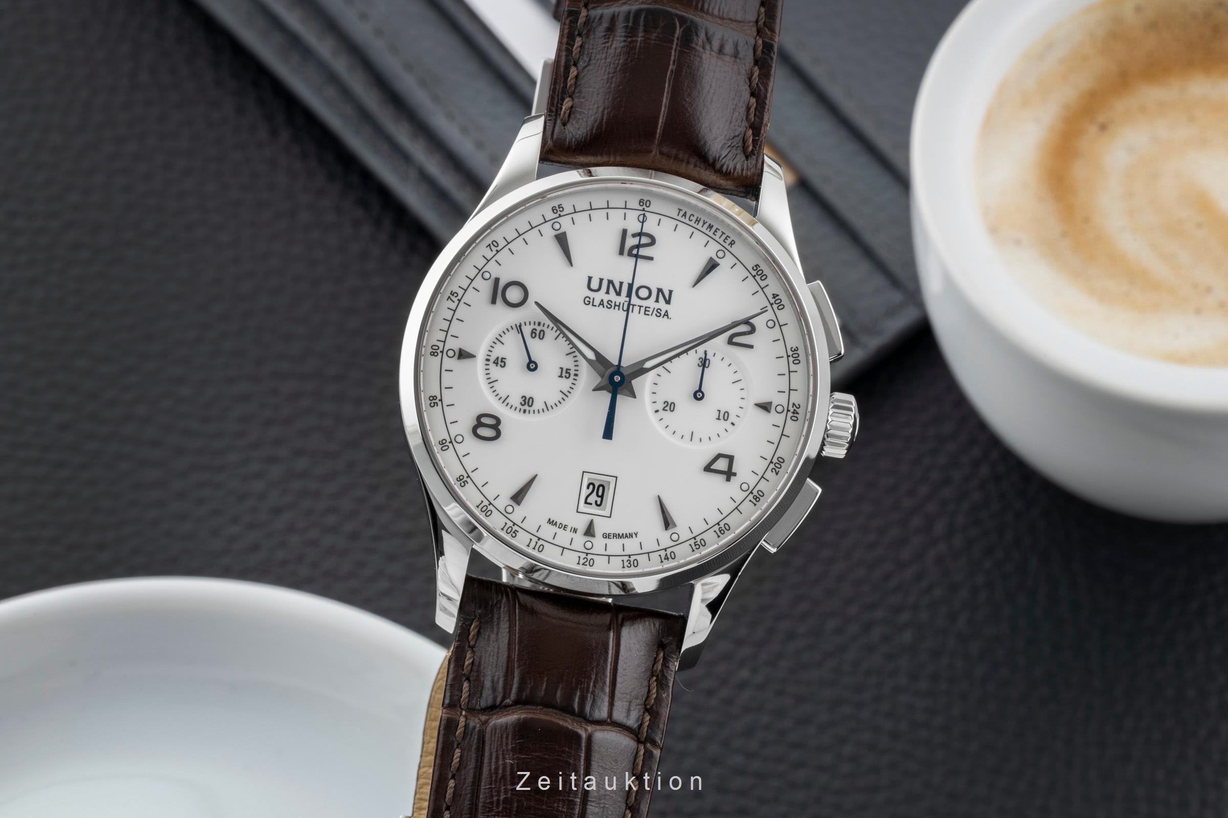 Union Glashütte Noramis Chronograph Stahl Automatik Ref. D008.427.16.017.00 B&P [2600847]
