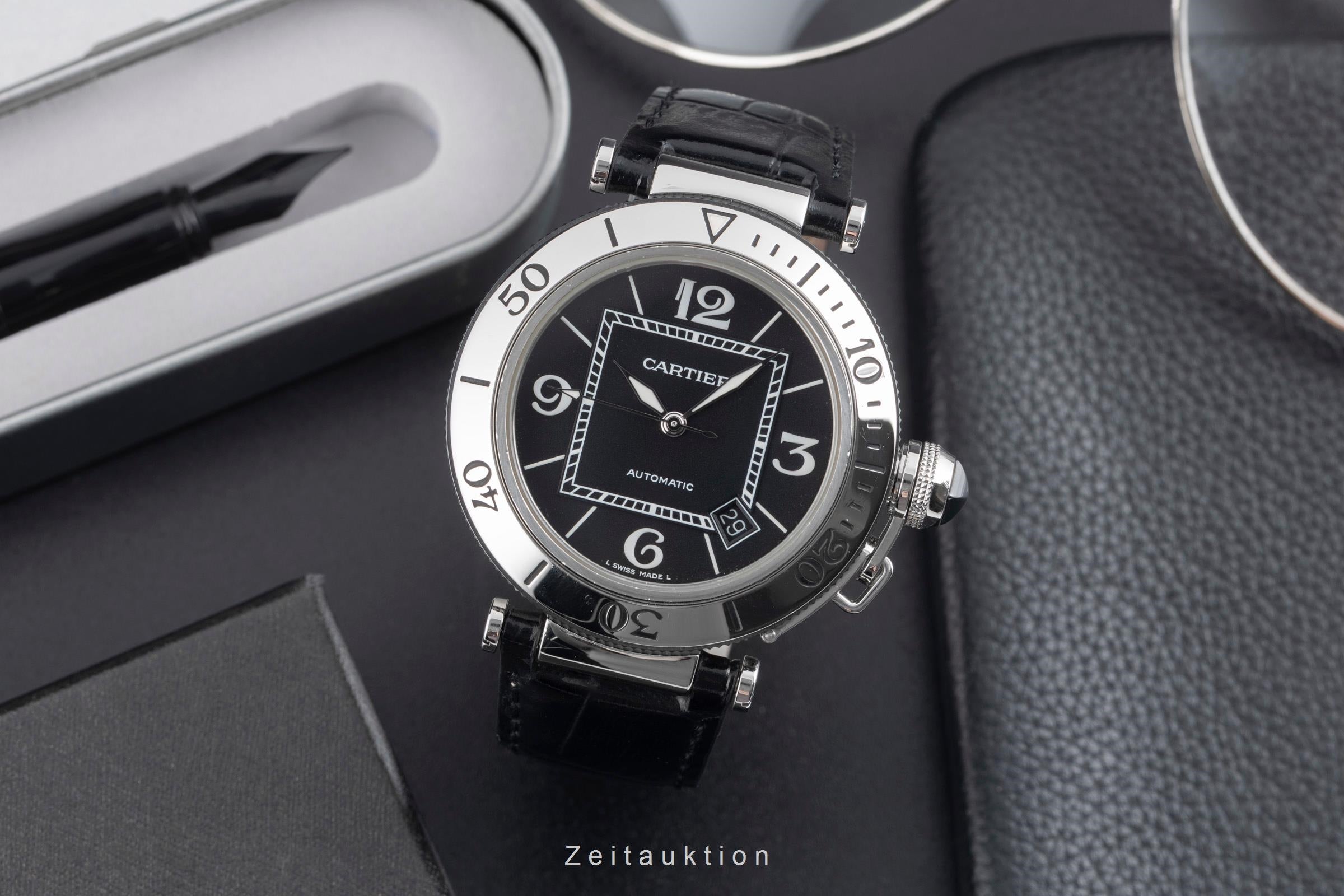 Cartier Pasha Seatimer Automatik Edelstahl Herrenuhr Ref. W31077U2 Papiere 2011 [2600928]