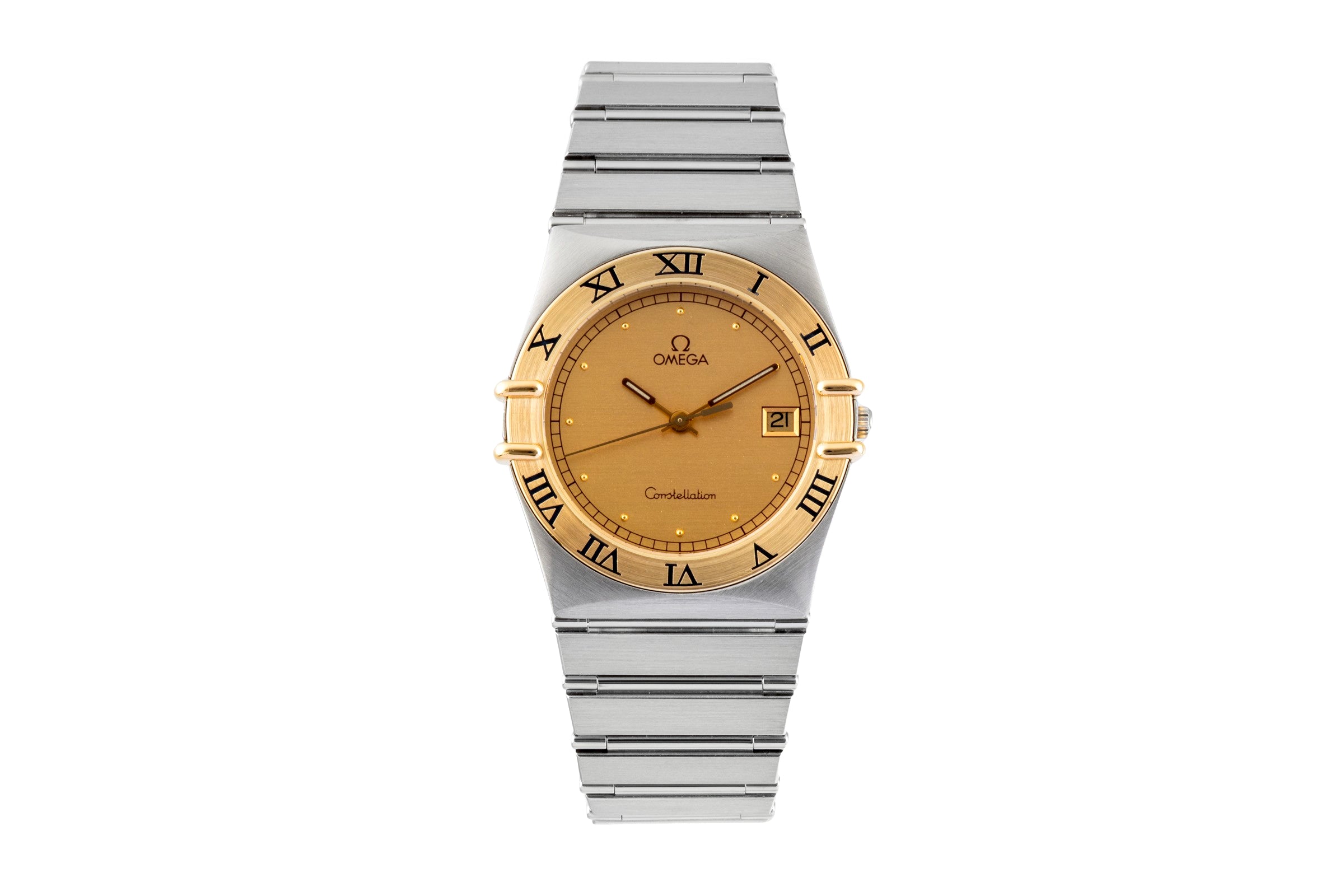 Omega Constellation Stahl / Gold Quarz Herrenuhr Ref. 396.1070 396.1080 B&P 1990 [2601004]