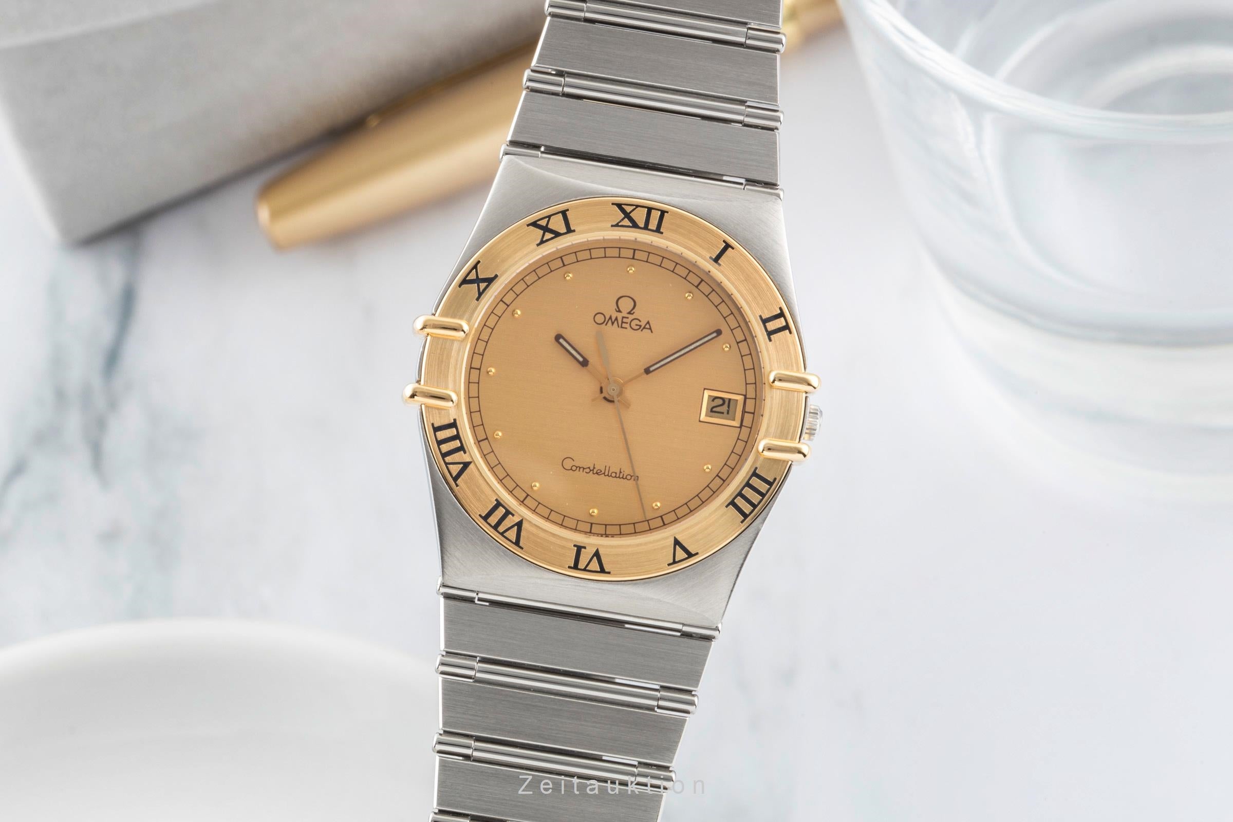 Omega Constellation Stahl / Gold Quarz Herrenuhr Ref. 396.1070 396.1080 B&P 1990 [2601004]