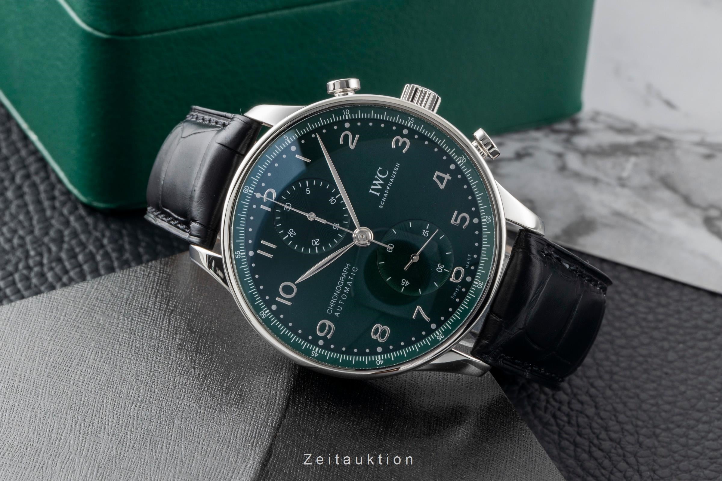 IWC Portugieser Chronograph Green Dial Stahl Automatik Herrenuhr IW371615  [2601269]