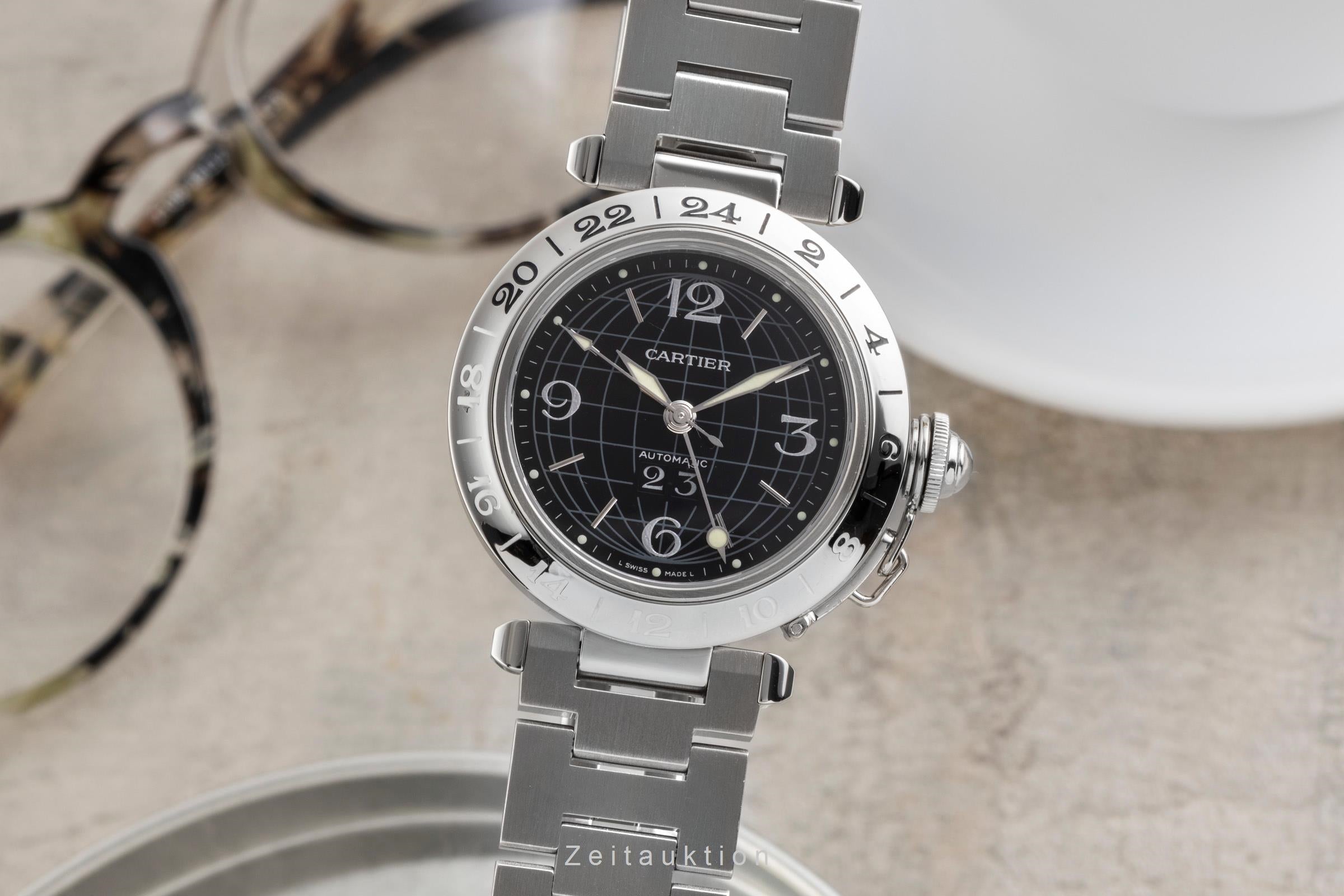Cartier Pasha C GMT Big Date Automatik Stahl Herrenuhr Ref. W31049M7  [2601362]