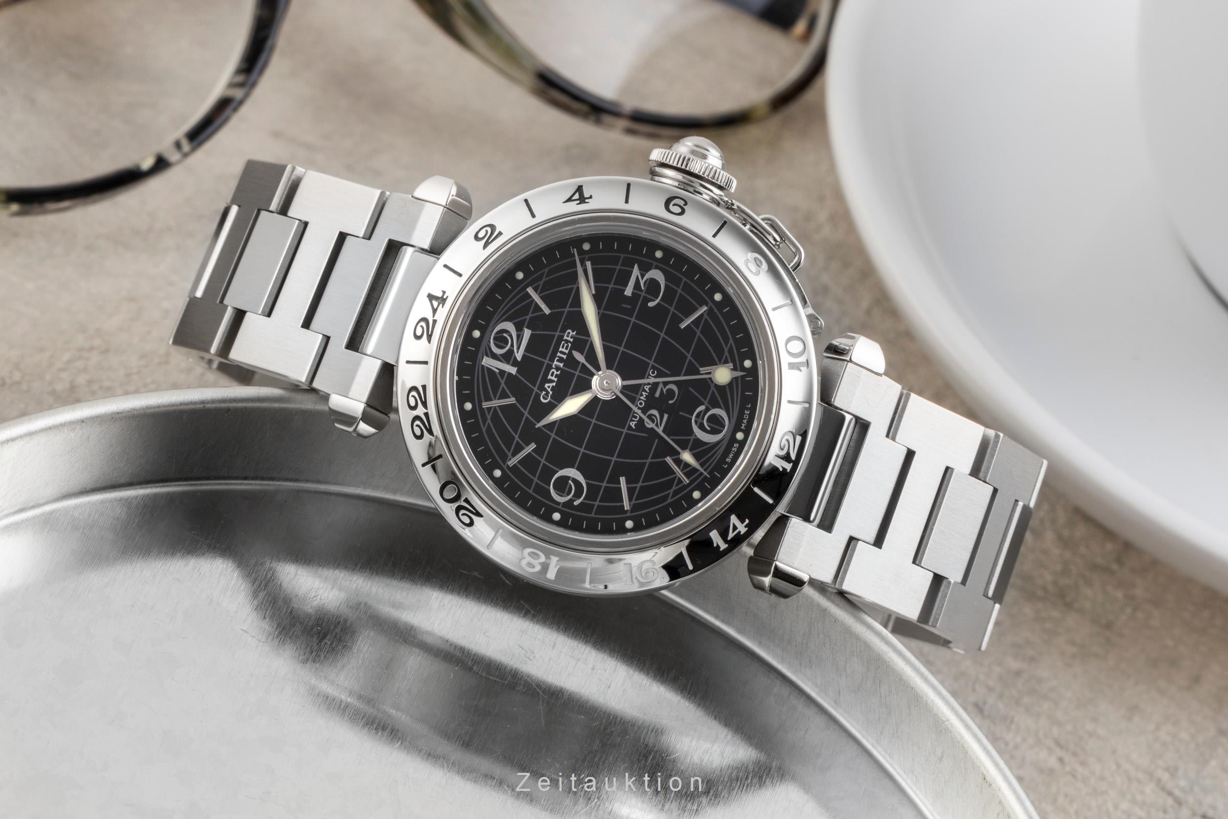 Cartier Pasha C GMT Big Date Automatik Stahl Herrenuhr Ref. W31049M7  [2601362]