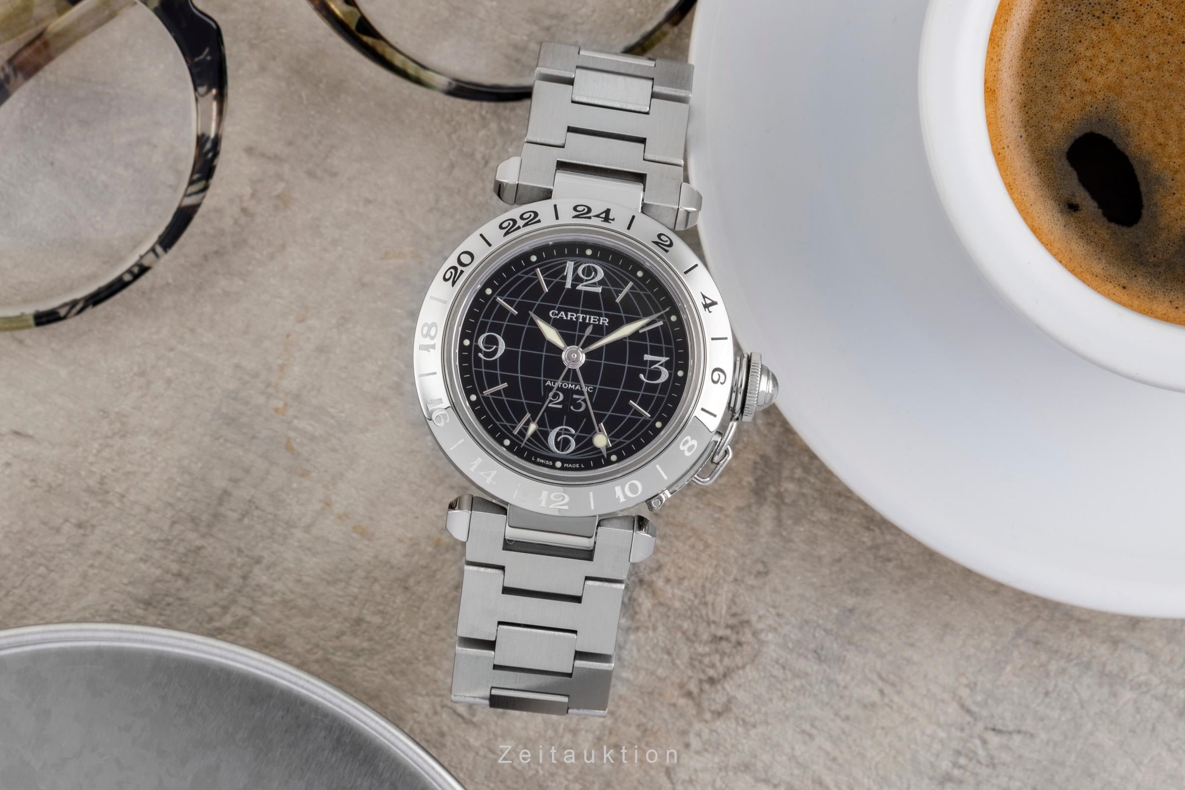 Cartier Pasha C GMT Big Date Automatik Stahl Herrenuhr Ref. W31049M7  [2601362]