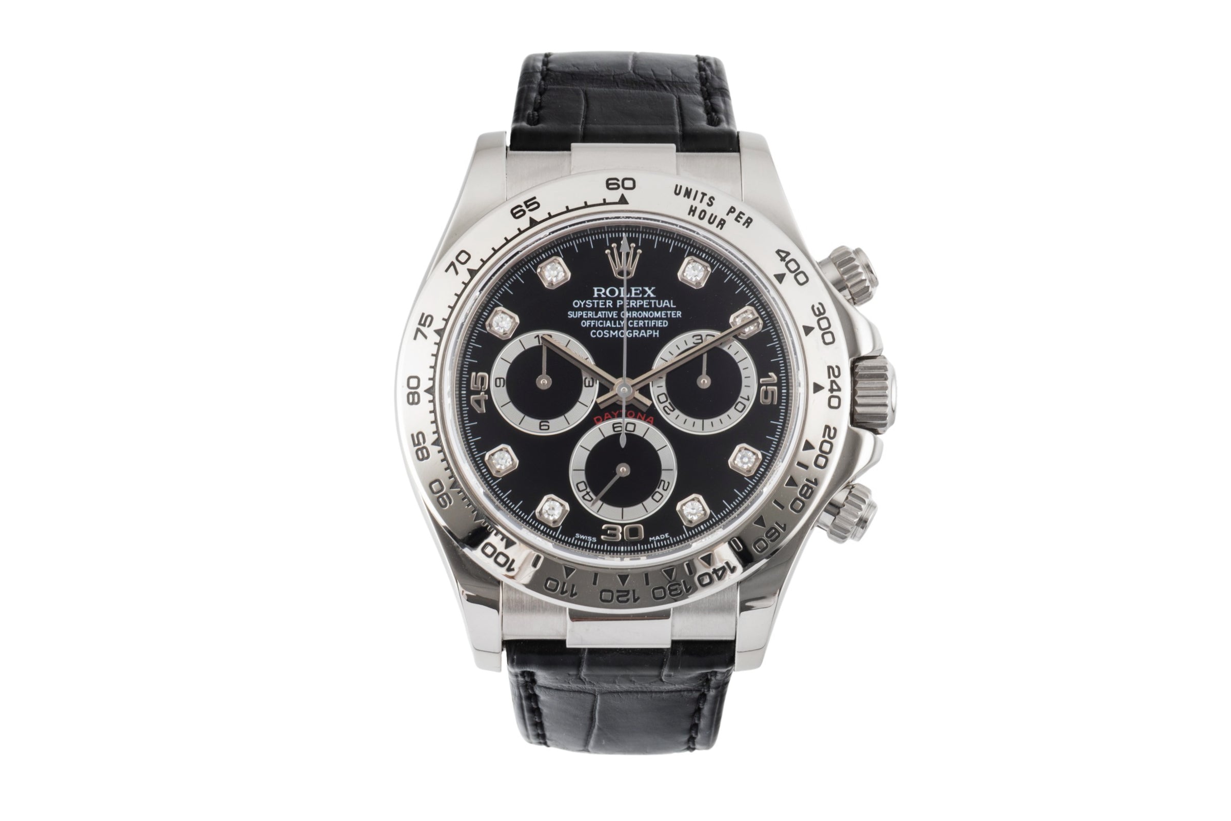 Rolex Daytona Chronograph 18k Weissgold Black Diamond Dial Ref. 116519 B&P 2004 [2601380]