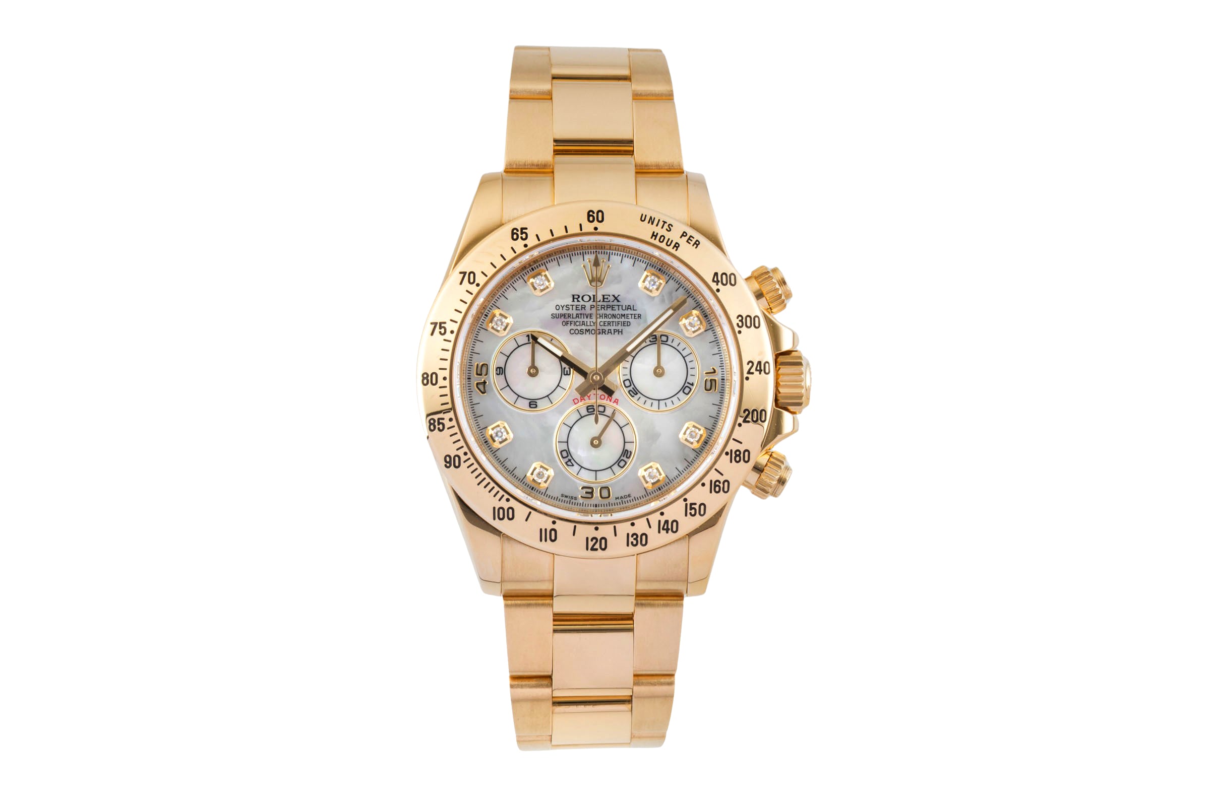 Rolex Daytona Chronograph 18k Gold MOP Diamond Dial Ref. 116528 B&P 2014 LC100 [2601384]