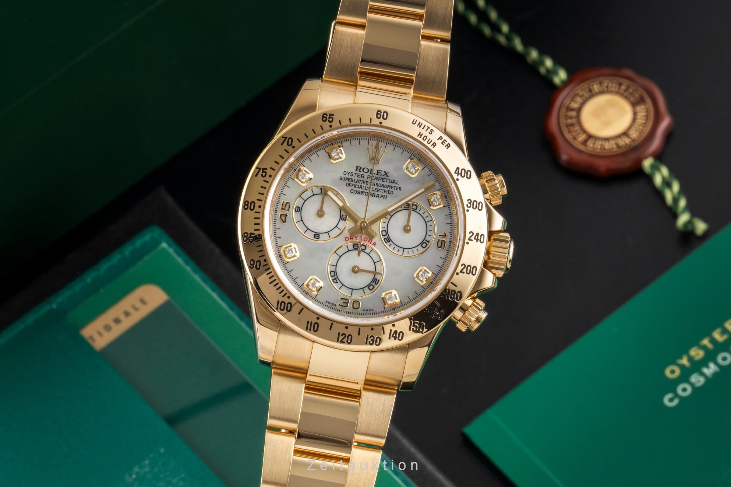 Rolex Daytona Chronograph 18k Gold MOP Diamond Dial Ref. 116528 B&P 2014 LC100 [2601384]