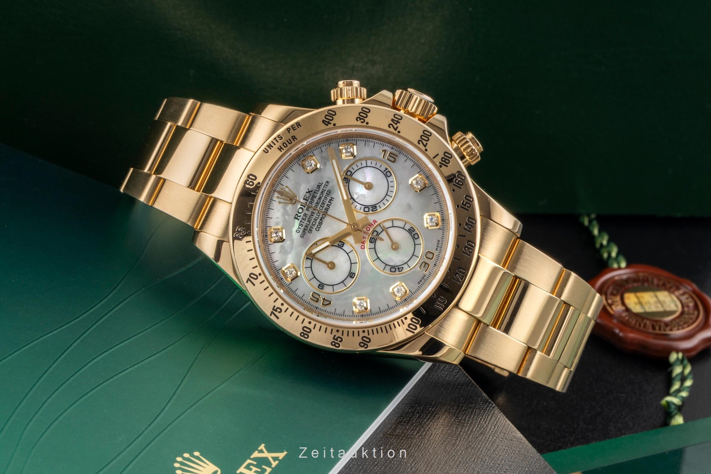 Rolex Daytona Chronograph 18k Gold MOP Diamond Dial Ref. 116528 B&P 2014 LC100 [2601384]