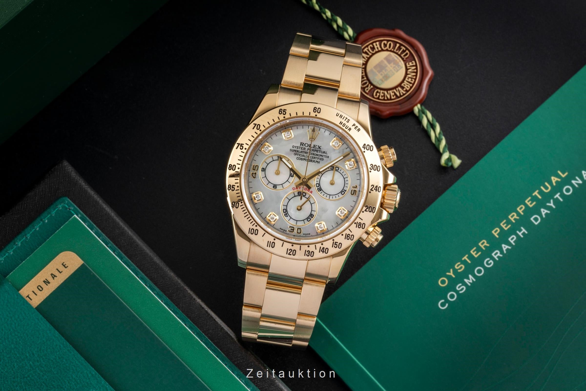 Rolex Daytona Chronograph 18k Gold MOP Diamond Dial Ref. 116528 B&P 2014 LC100 [2601384]