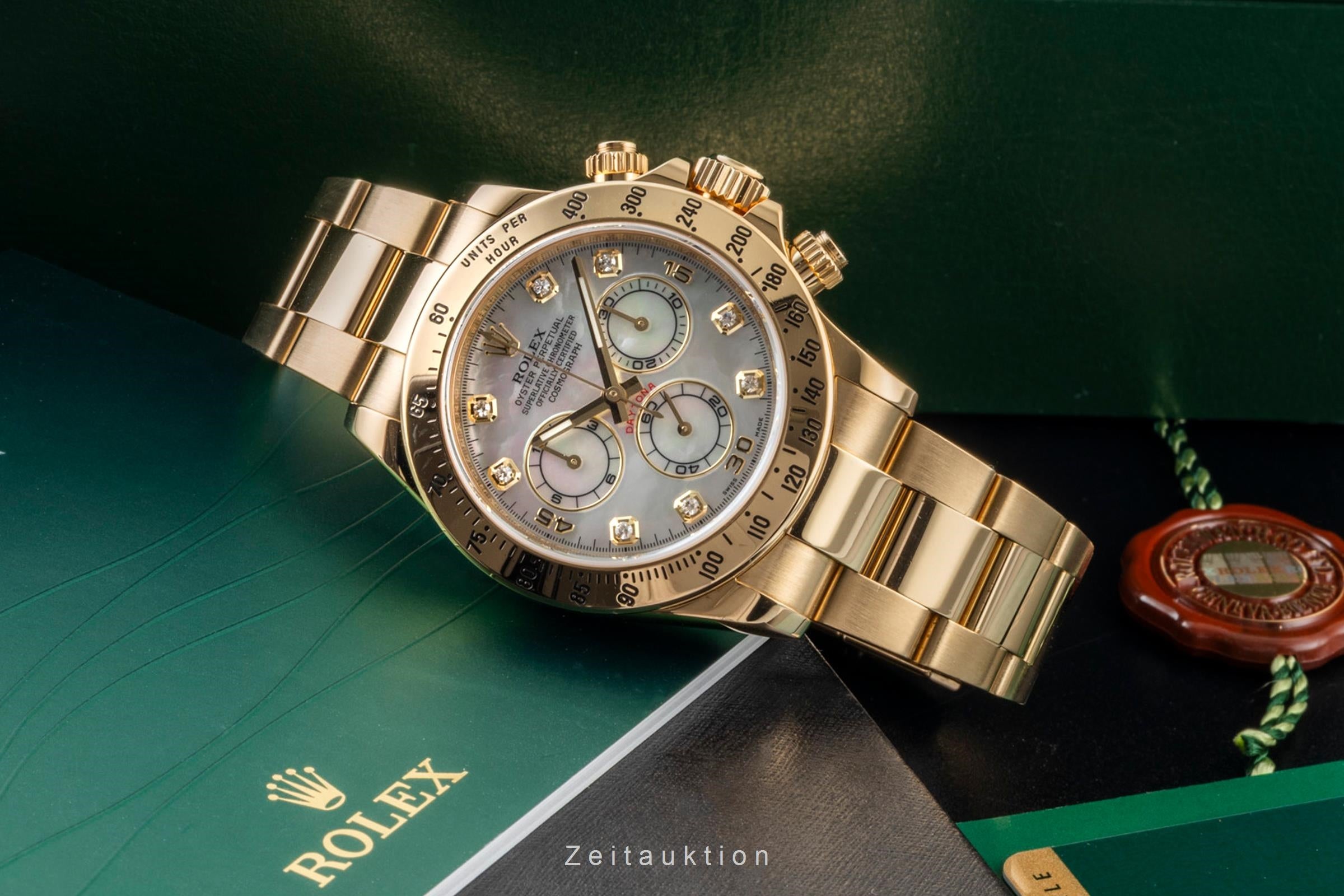 Rolex Daytona Chronograph 18k Gold MOP Diamond Dial Ref. 116528 B&P 2014 LC100 [2601384]