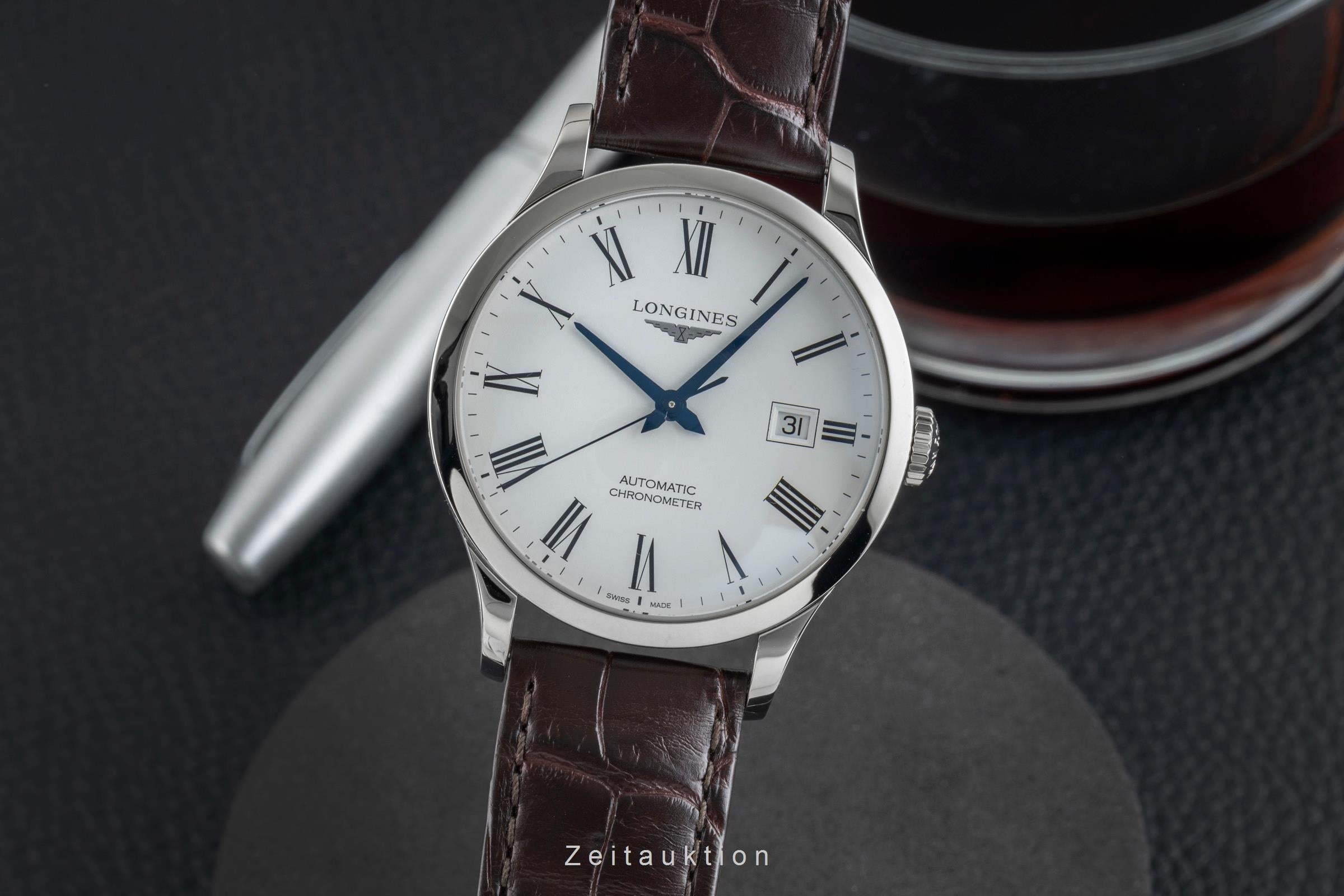 Longines Record Stahl Automatik Herrenuhr Ref. L2.821.4.11.2 Papiere 2023 [2601544]
