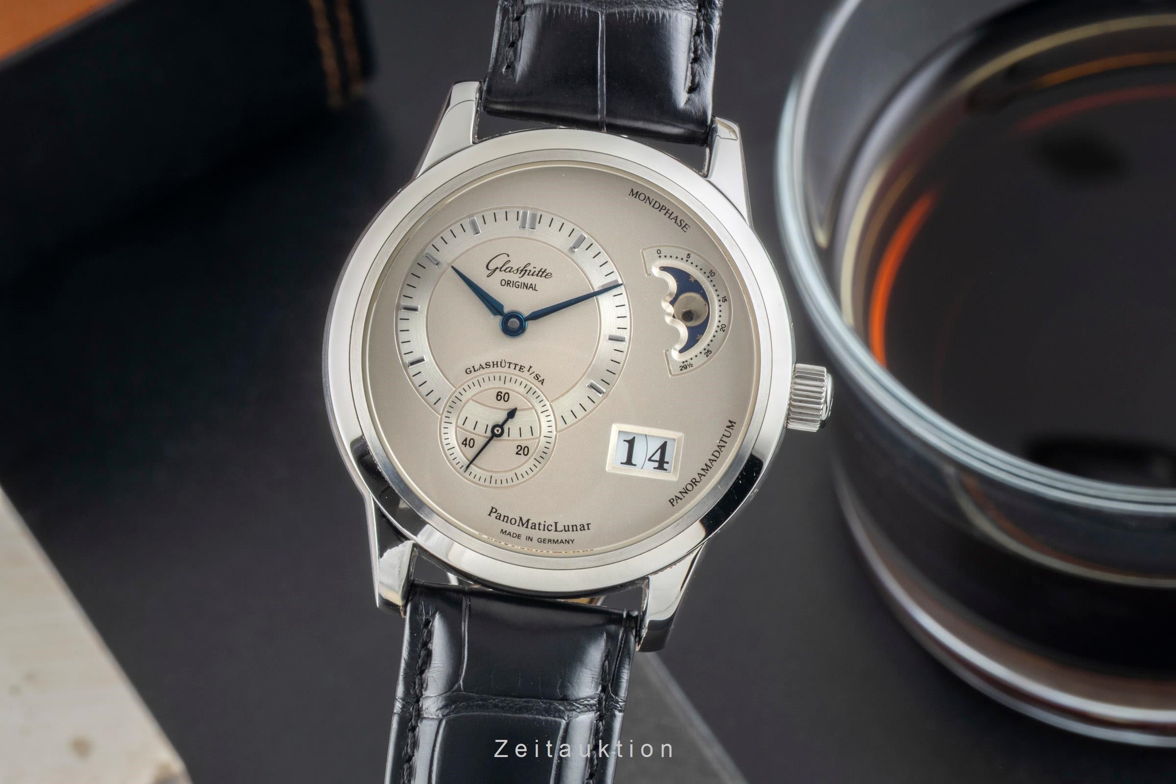 Glashütte PanoMaticLunar Stahl Automatik Herrenuhr Ref 1-90-02-02-02-04 B&P 2009 [2601589]
