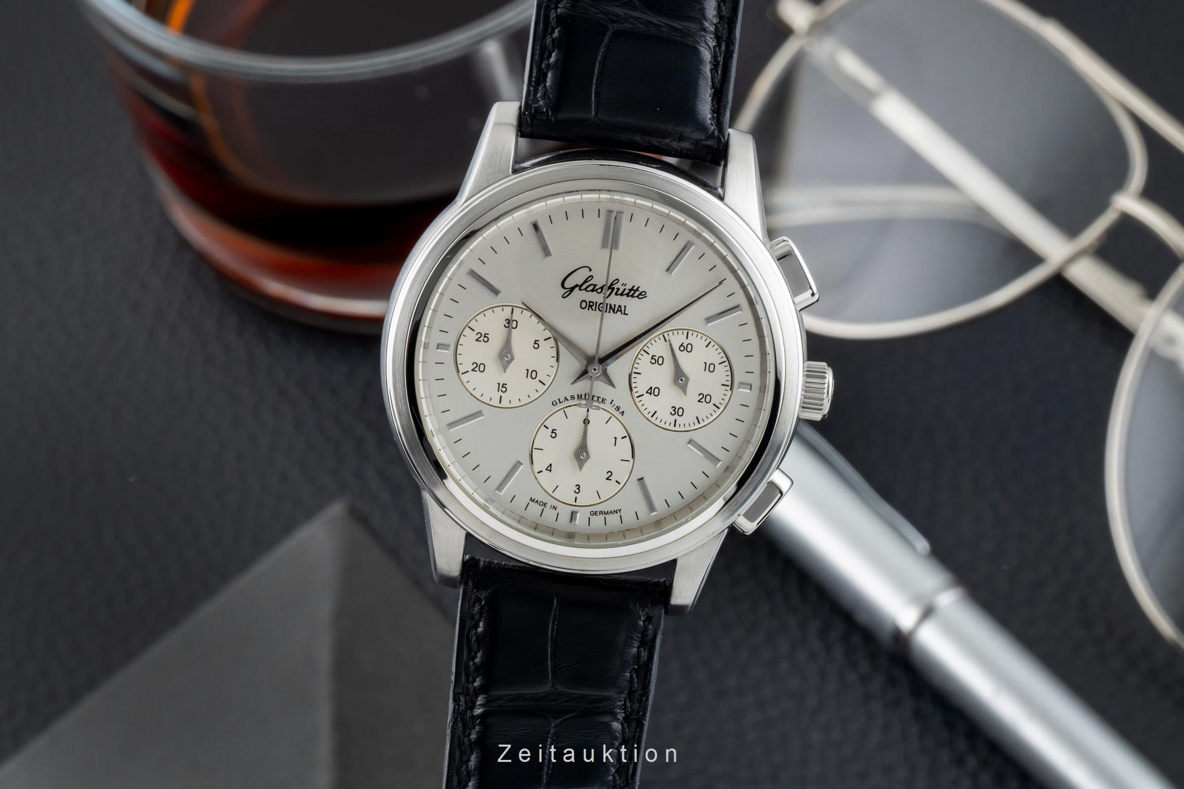 Glashütte Senator Chronograph Stahl Automatik Herrenuhr Ref. 39-31-11-13-04 B&P [2601590]