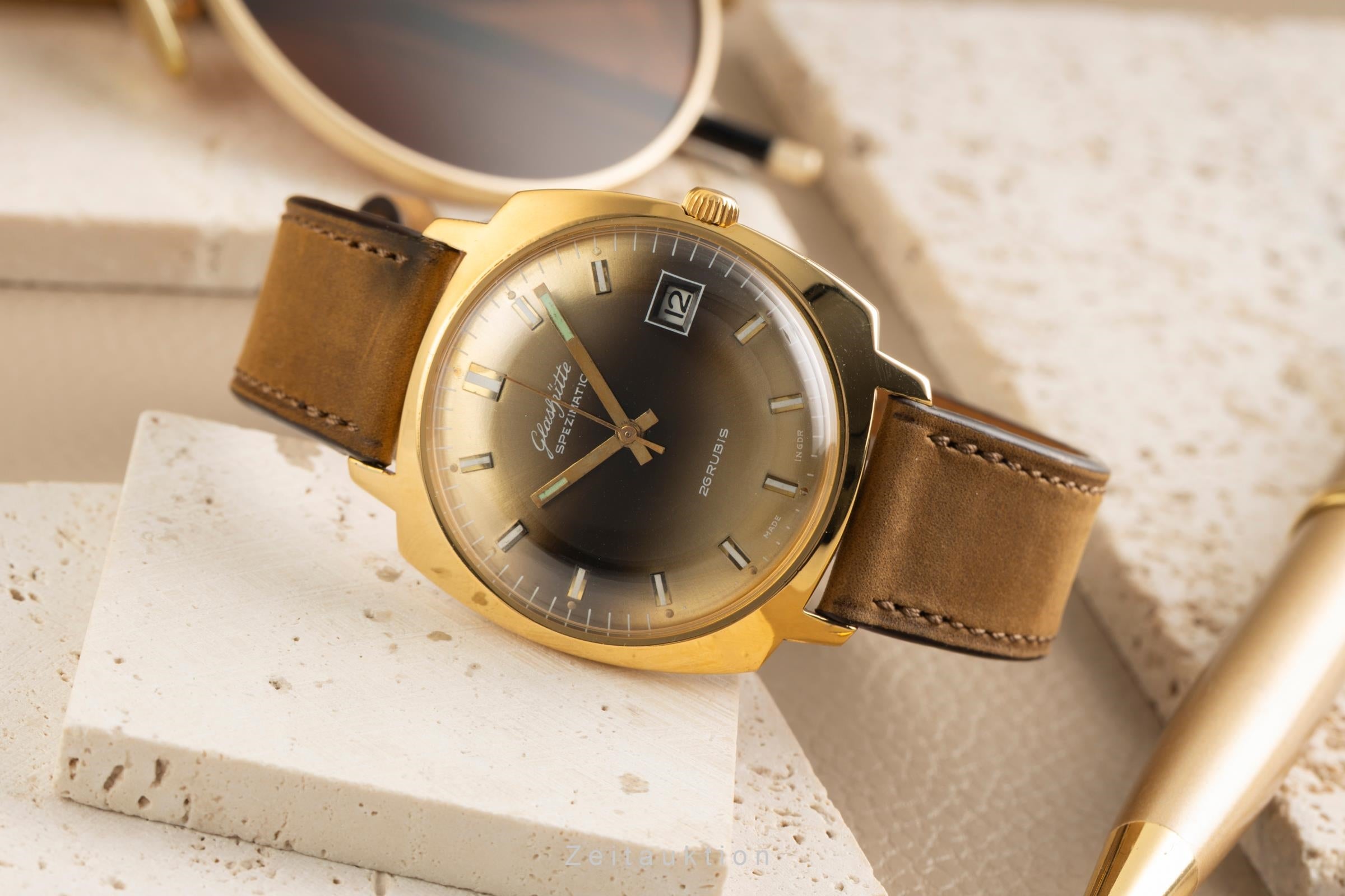 Glashütte Spezimatic latón bañado en oro automático reloj para caballeros Vintage  [2601784]