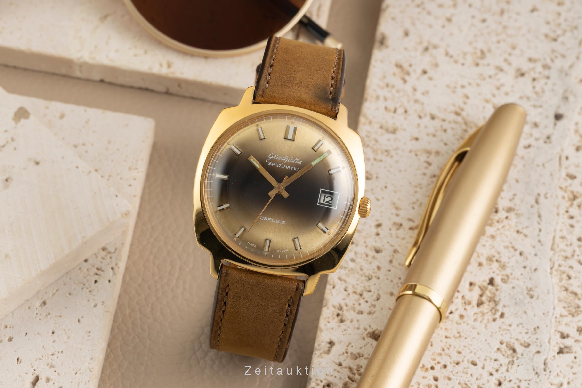 Glashütte Spezimatic latón bañado en oro automático reloj para caballeros Vintage  [2601784]