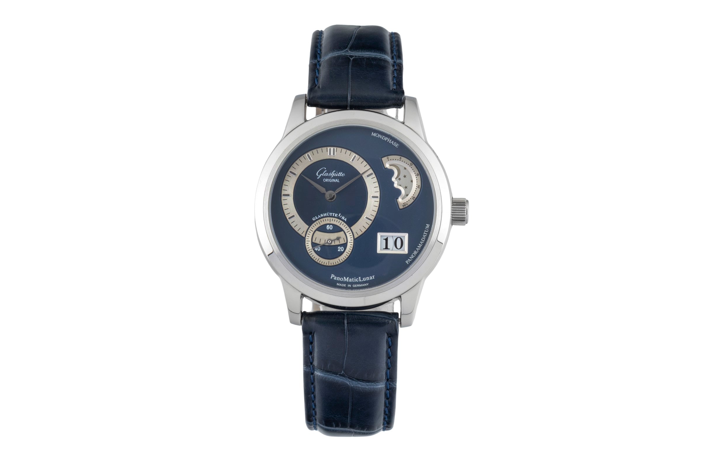 Glashütte PanoMaticLunar Stahl Automatik Herrenuhr Ref 1-90-02-05-02-04 B&P 2007 [2601994]
