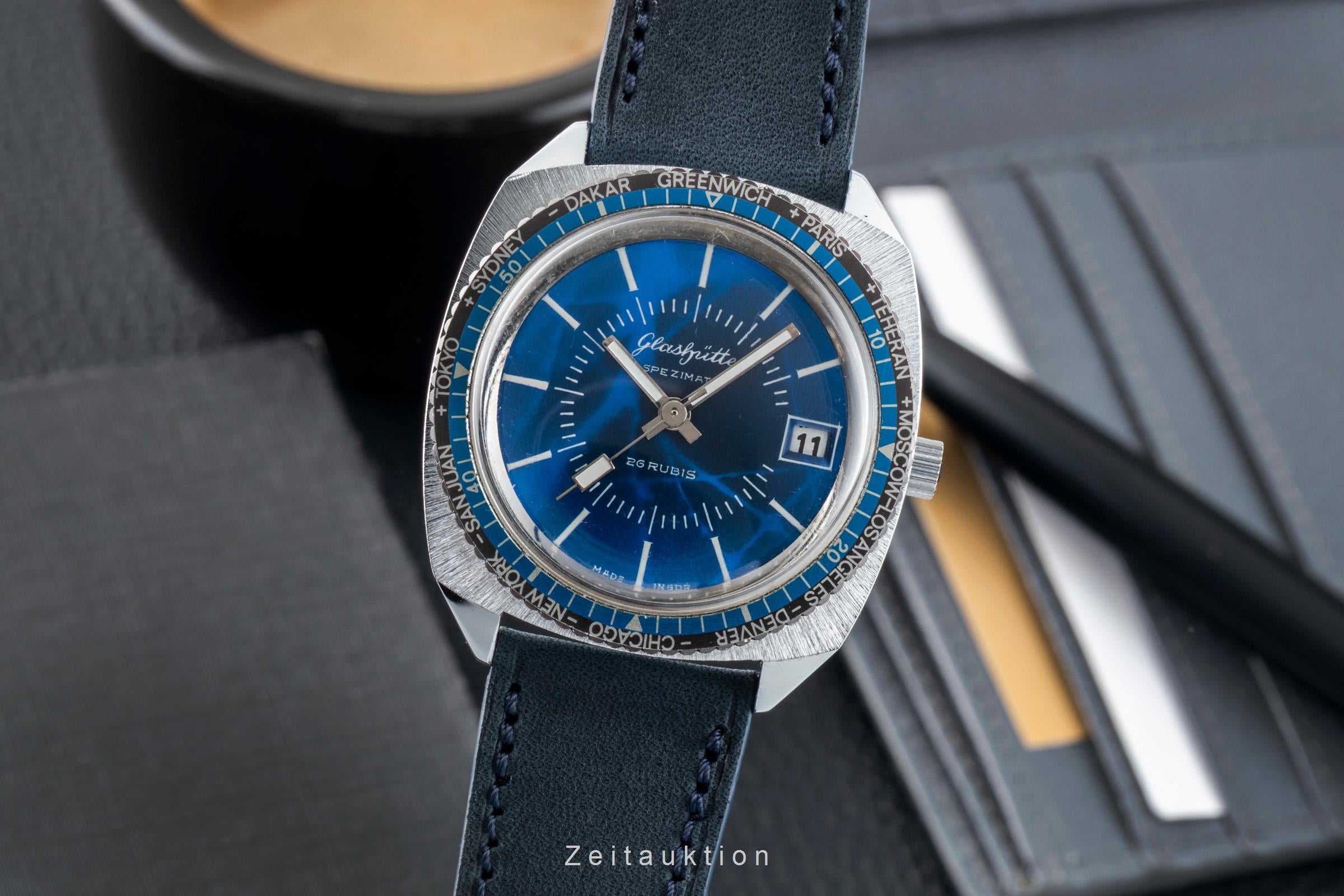 Glashütte Spezimatic latón cromado automático reloj para caballeros Vintage  [2602100]