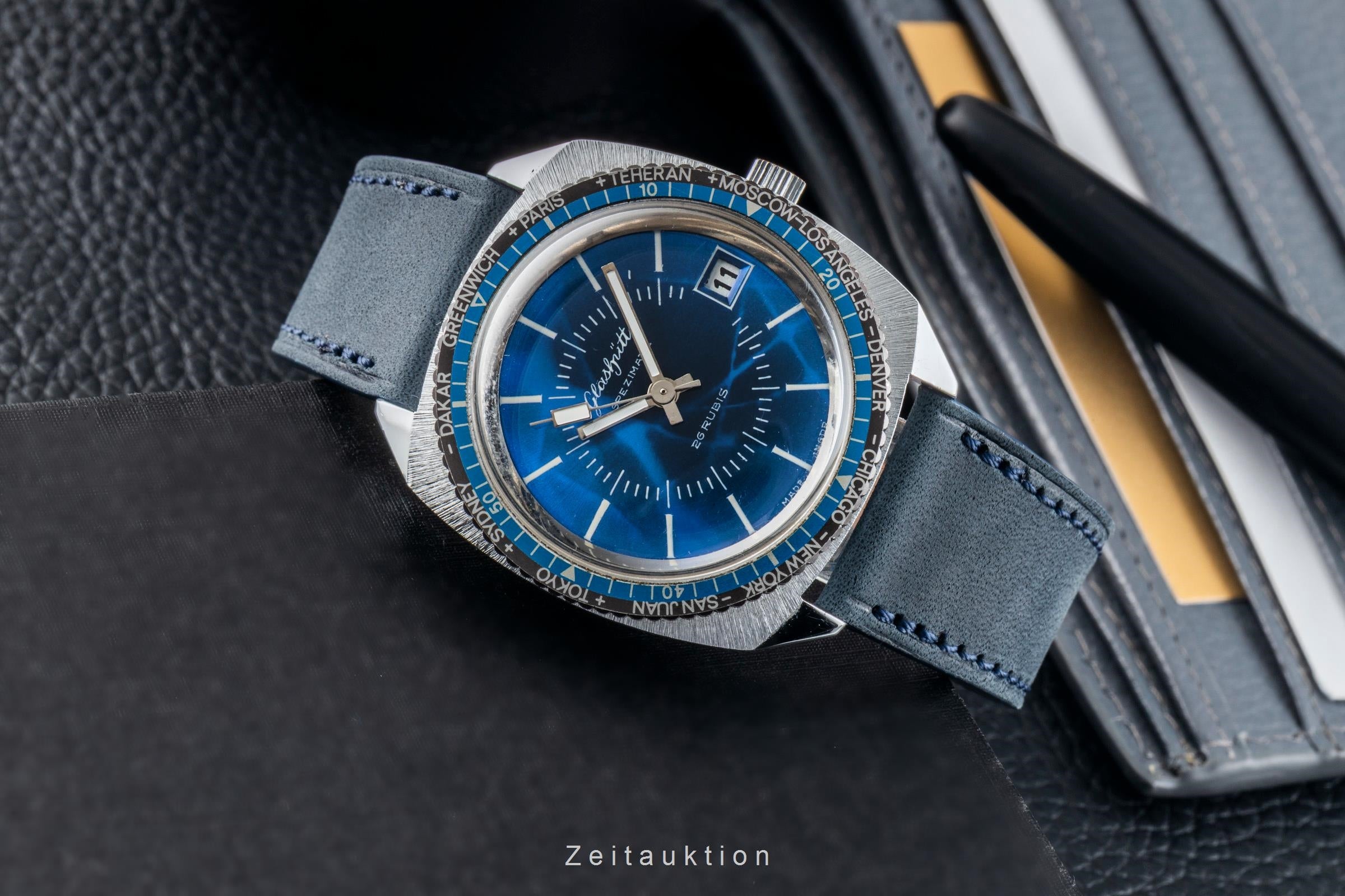 Glashütte Spezimatic latón cromado automático reloj para caballeros Vintage  [2602100]