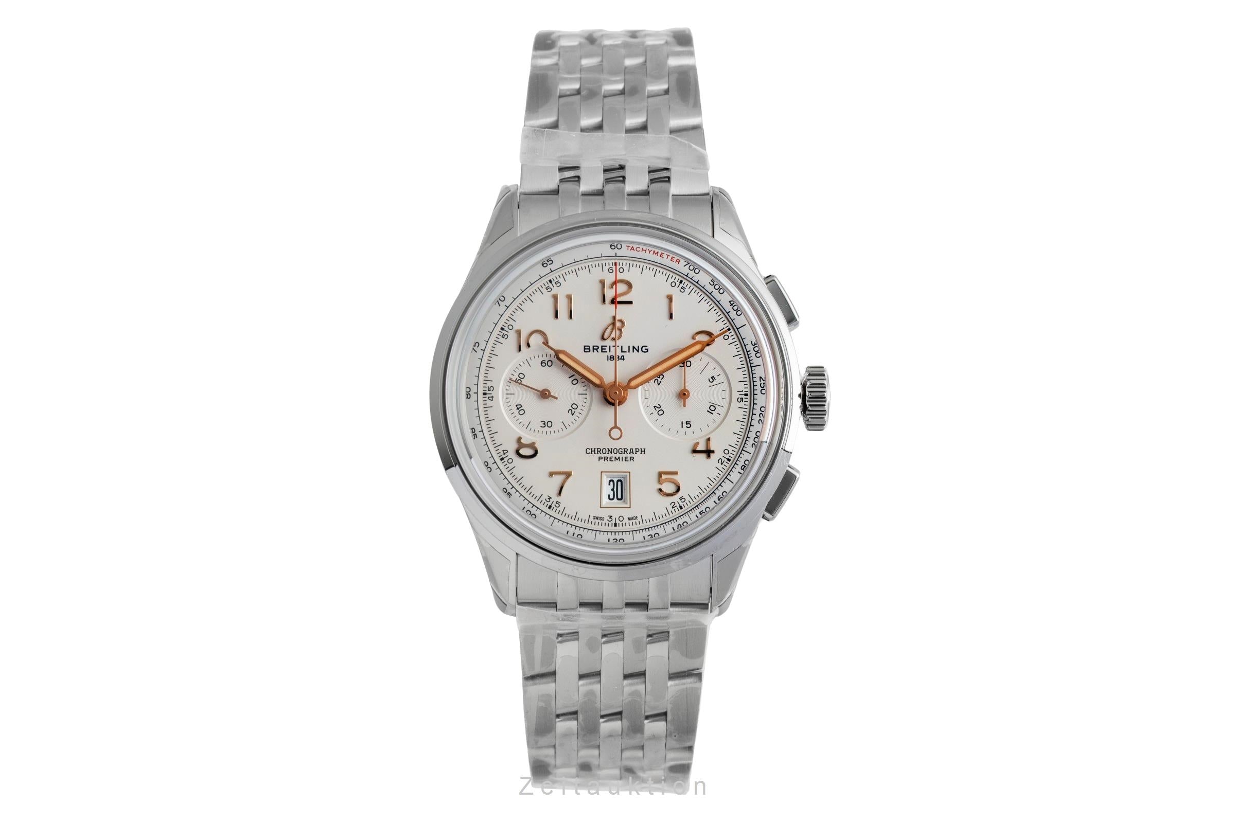 Breitling Premier B01 Chronograph 42 Stahl Automatik Ref. AB0145211G1A1 B&P New [2602130]