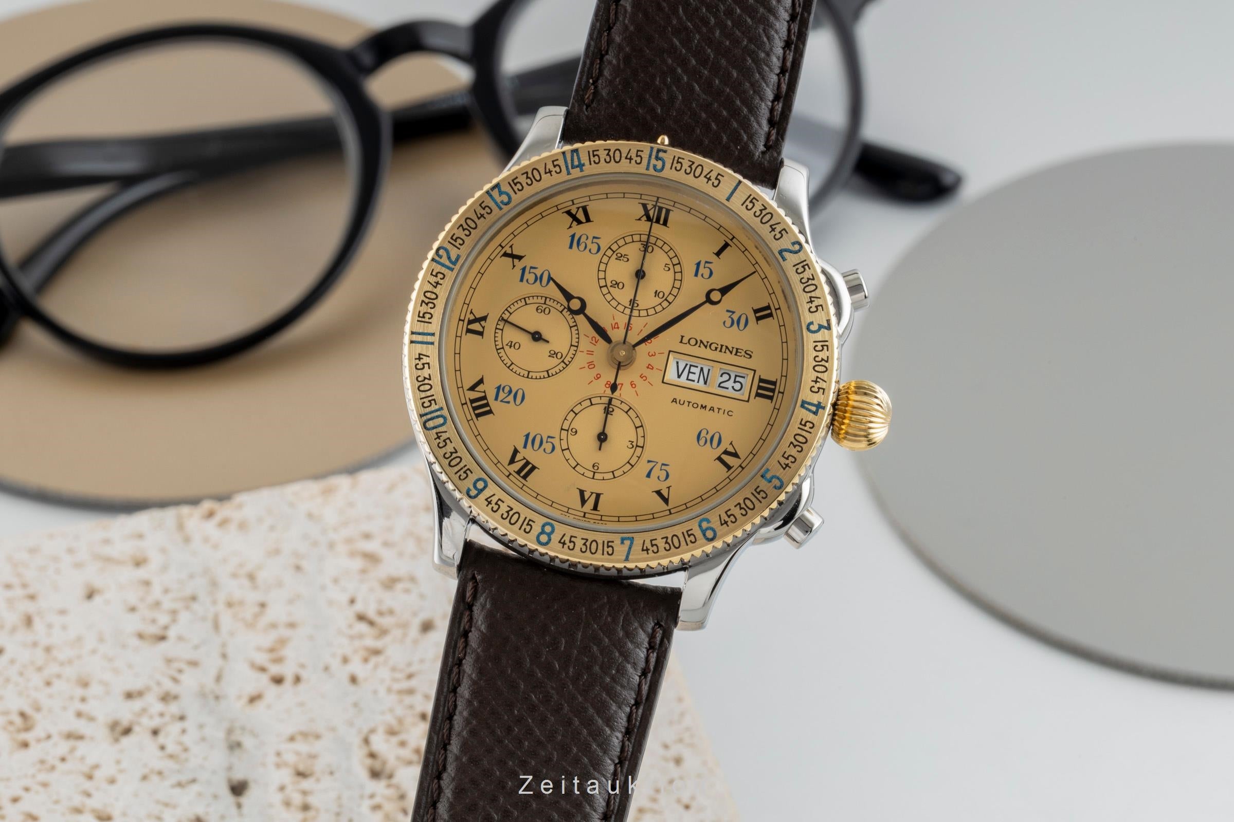 Longines Lindbergh Stundenwinkel cronografo acciaio / oro automatismo orologio da uomo 674.52.32  [2602141]