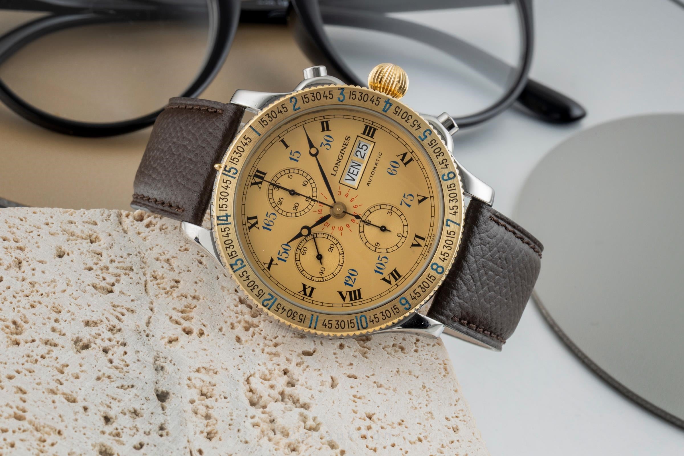 Longines Lindbergh Stundenwinkel cronografo acciaio / oro automatismo orologio da uomo 674.52.32  [2602141]