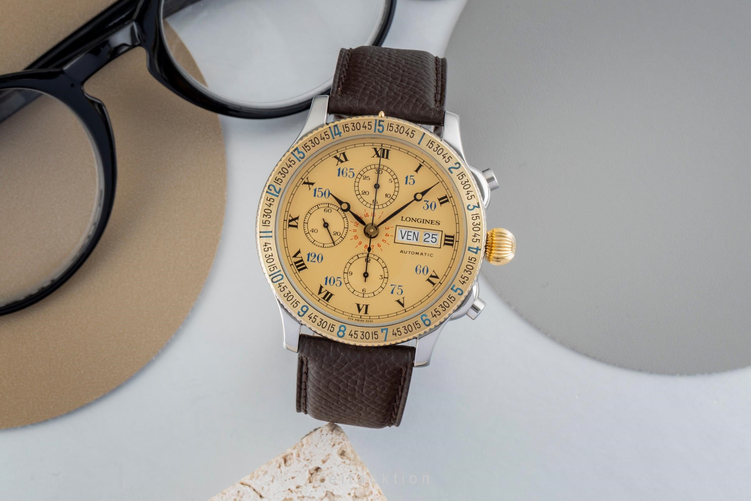 Longines Lindbergh Stundenwinkel cronografo acciaio / oro automatismo orologio da uomo 674.52.32  [2602141]