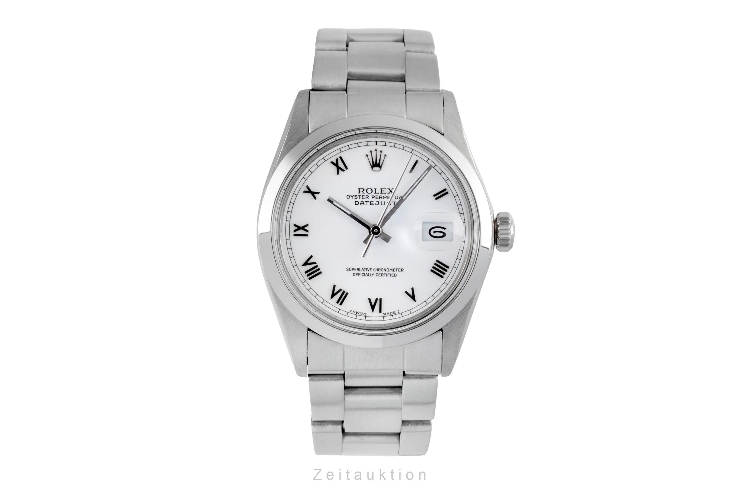 Rolex Datejust 36 White Roman Dial Oyster Stahl Automatik Herrenuhr Ref. 16000 [2602268]