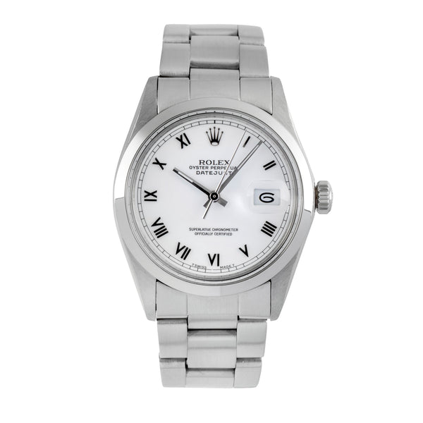 Rolex Datejust 36 White Roman Dial Oyster Stahl Automatik Herrenuhr Ref. 16000 [2602268]