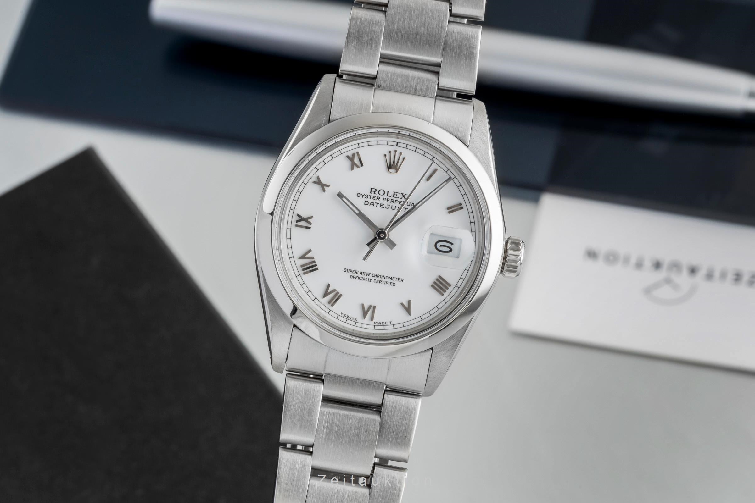 Rolex Datejust 36 White Roman Dial Oyster Stahl Automatik Herrenuhr Ref. 16000 [2602268]