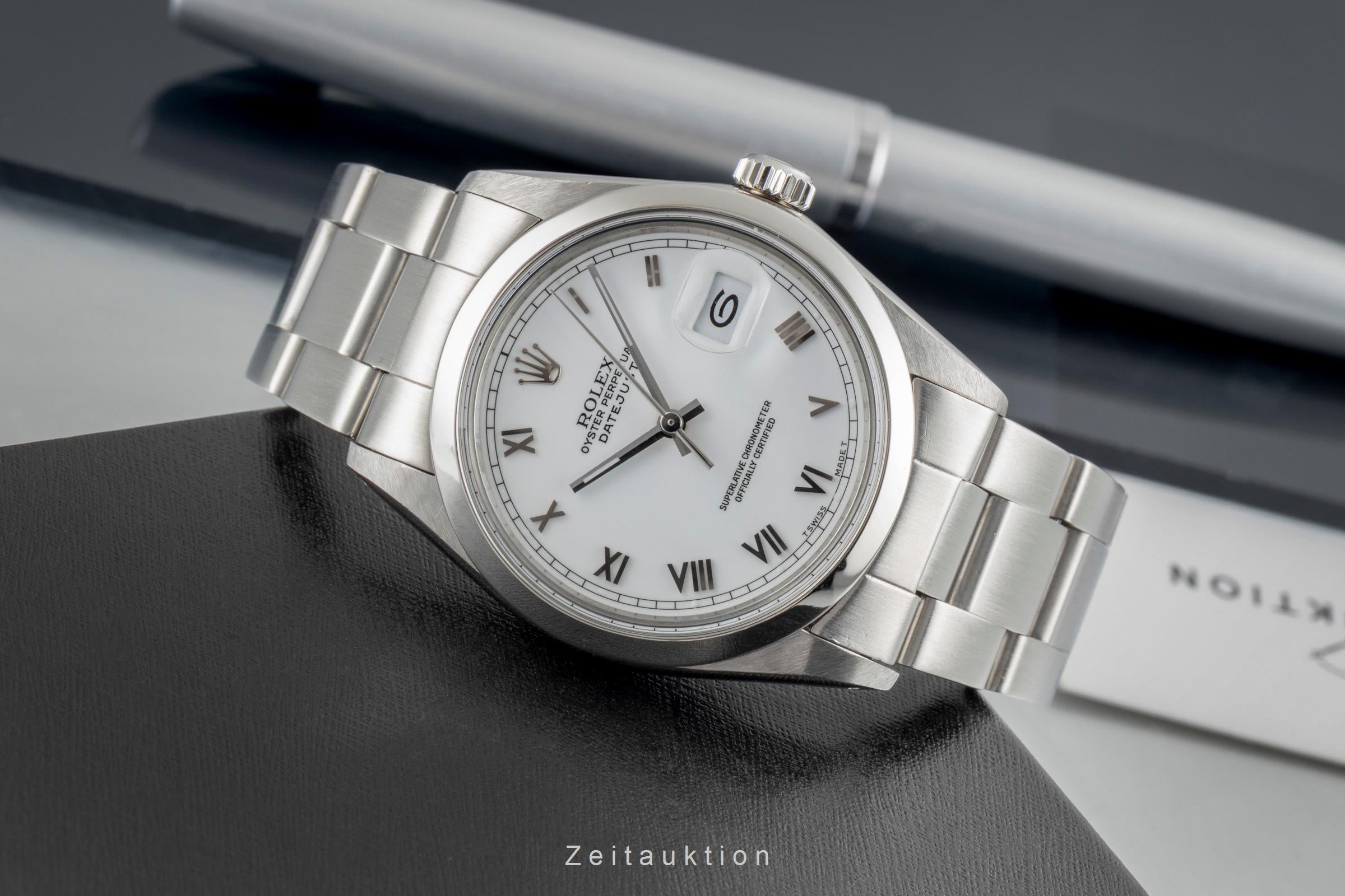 Rolex Datejust 36 White Roman Dial Oyster Stahl Automatik Herrenuhr Ref. 16000 [2602268]