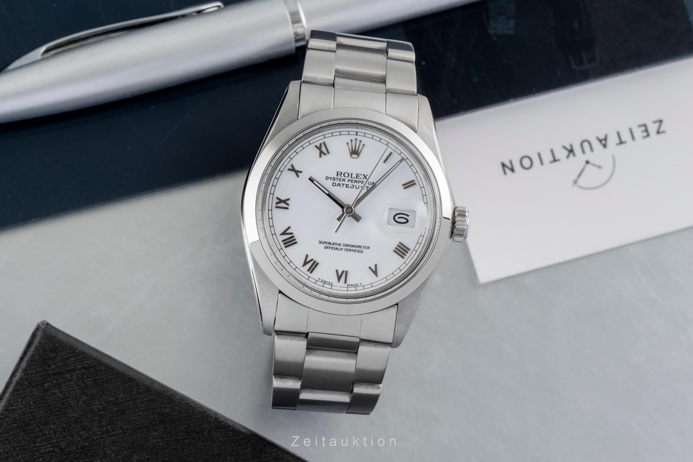 Rolex Datejust 36 White Roman Dial Oyster Stahl Automatik Herrenuhr Ref. 16000 [2602268]