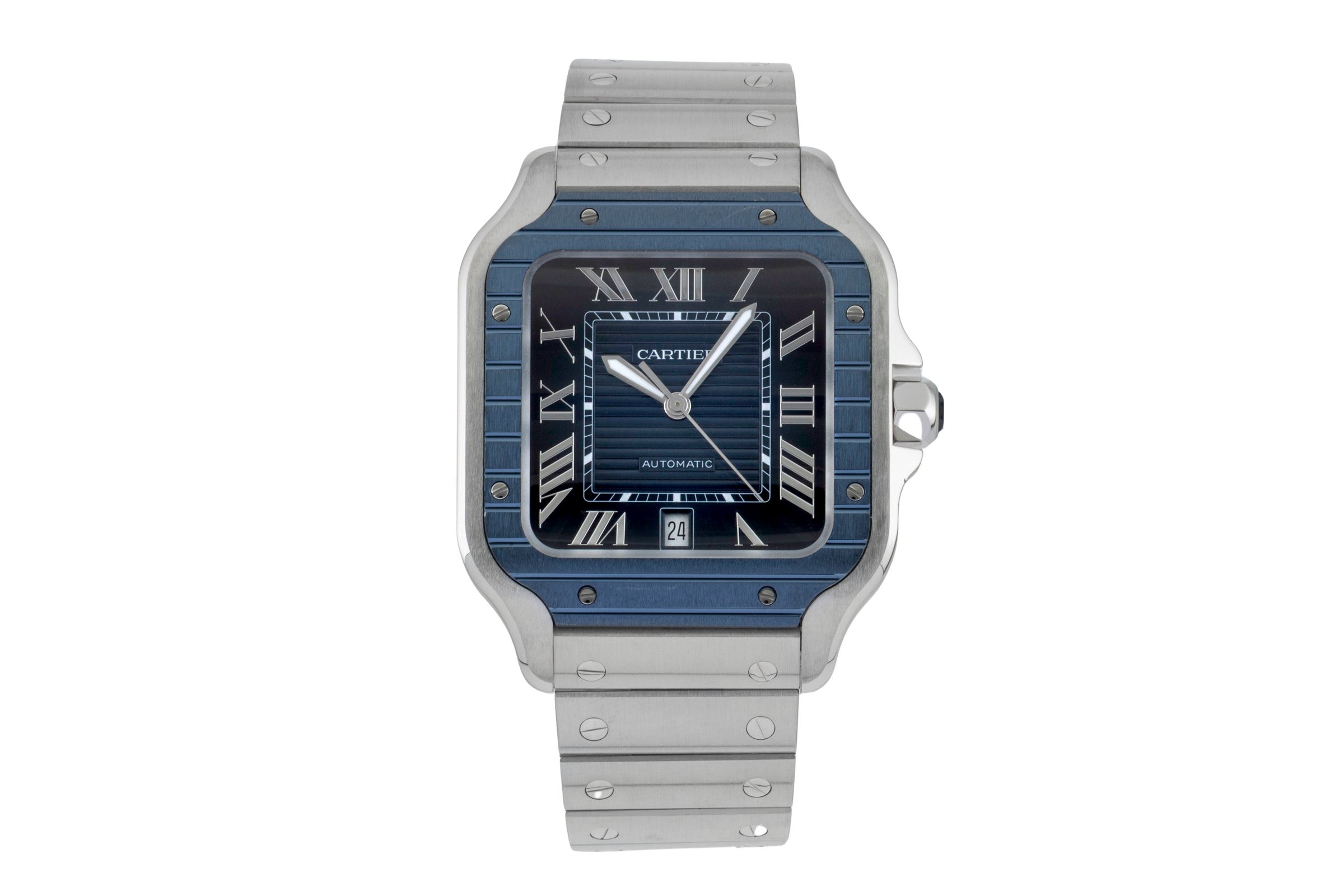 Cartier Santos De Cartier Blue Stahl Automatik Herrenuhr Ref. WSSA0048 B&P 2022 [2602269]