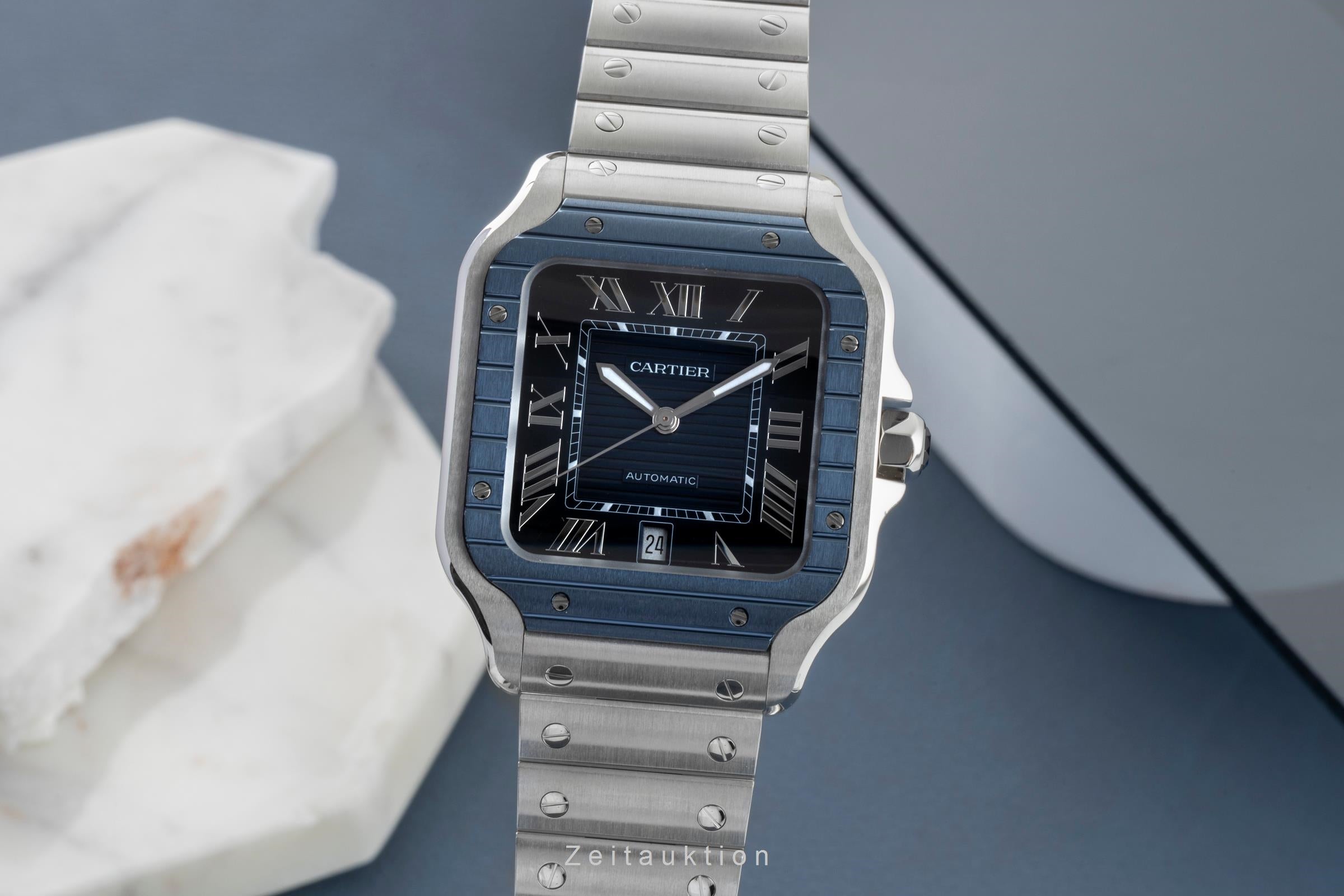 Cartier Santos De Cartier Blue Stahl Automatik Herrenuhr Ref. WSSA0048 B&P 2022 [2602269]