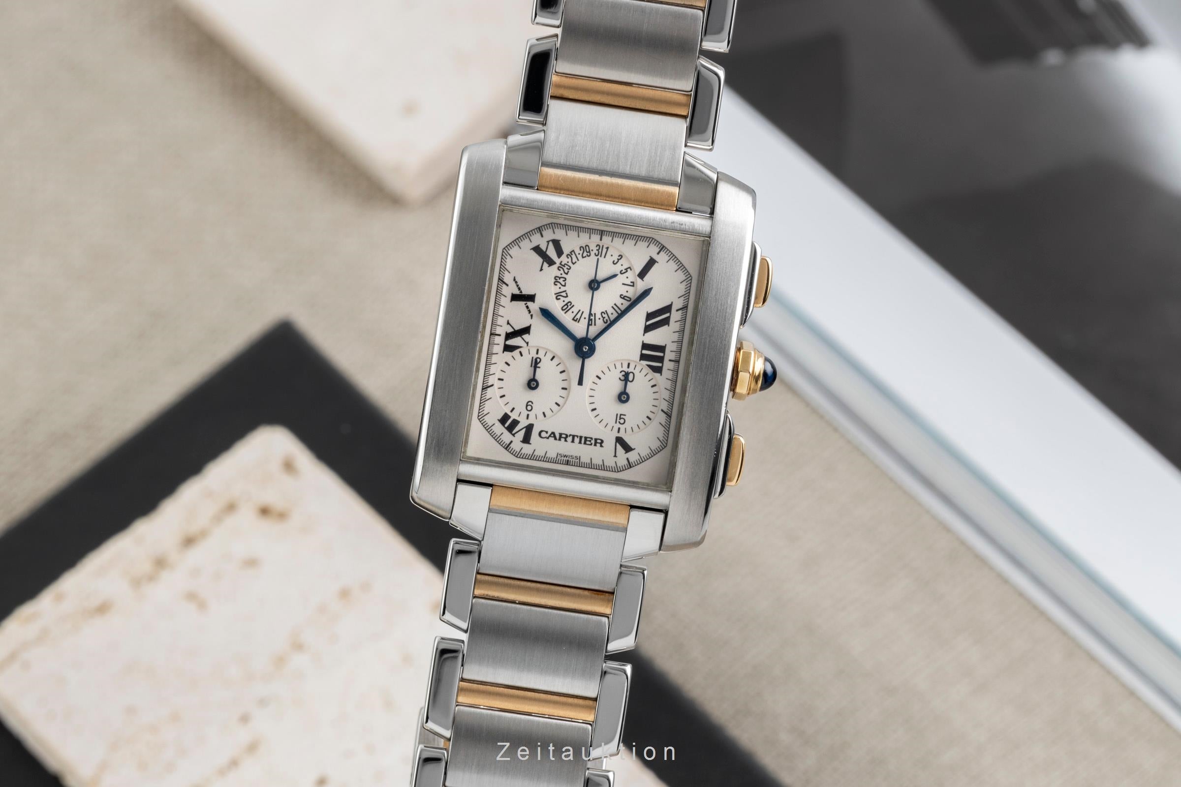 Cartier Tank Francaise chronograph steel / gold quartz men's watch W51004Q4  [2602331]
